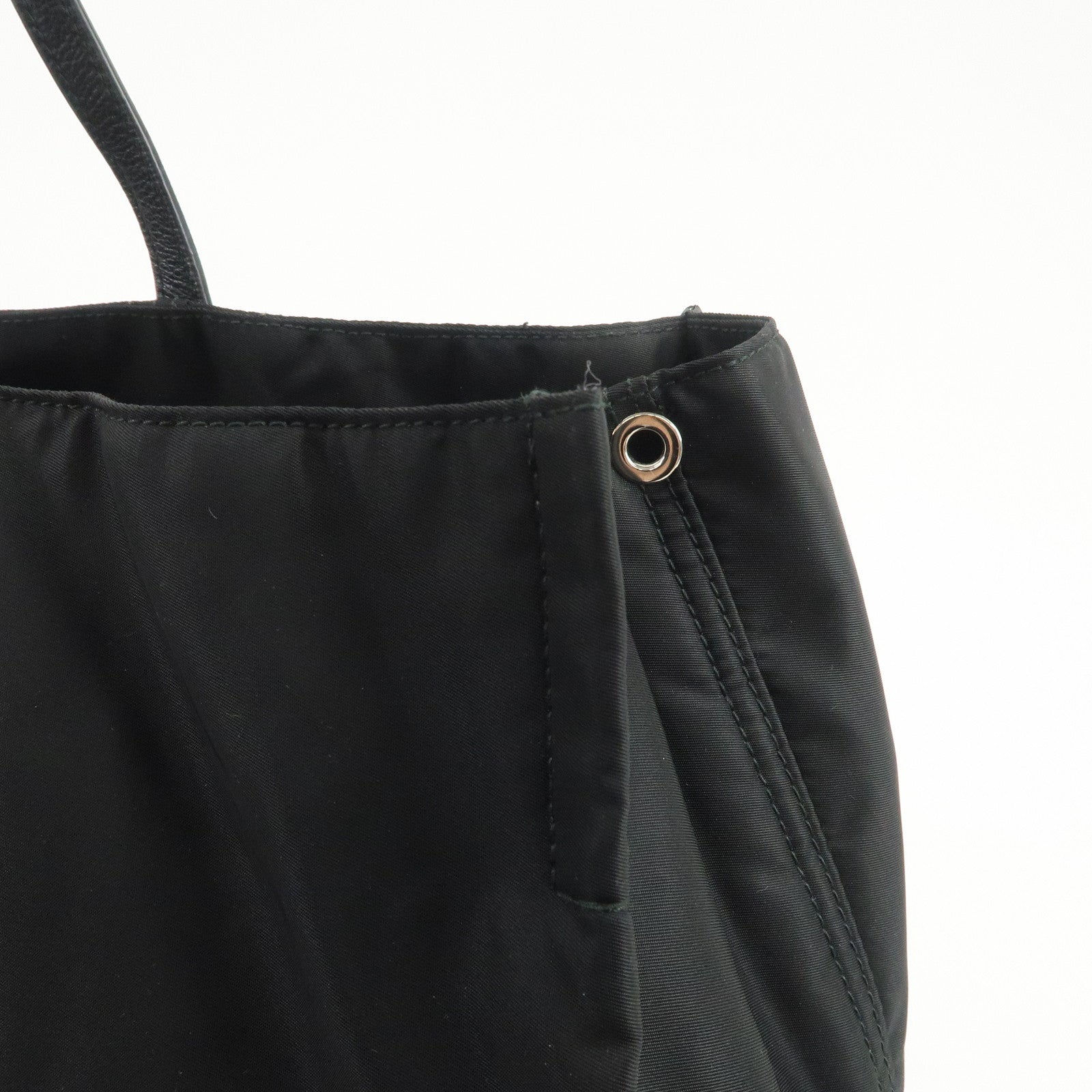 PRADA Etiquette Nylon Leather Tote Bag Shoulder Bag Black 1BG184