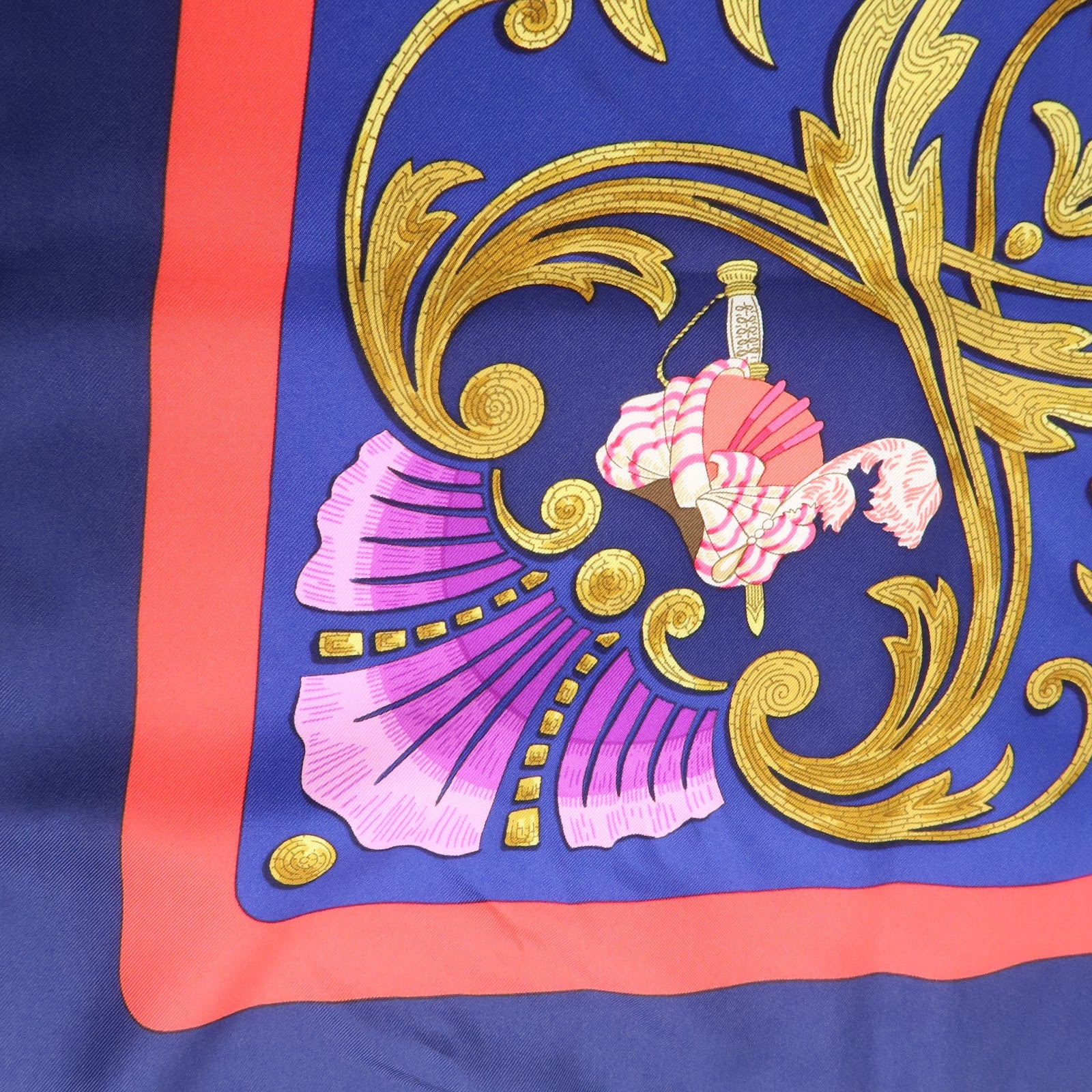 HERMES Carre 90 Silk 100% Scarf Cheval Turc Blue Gold Navy Used