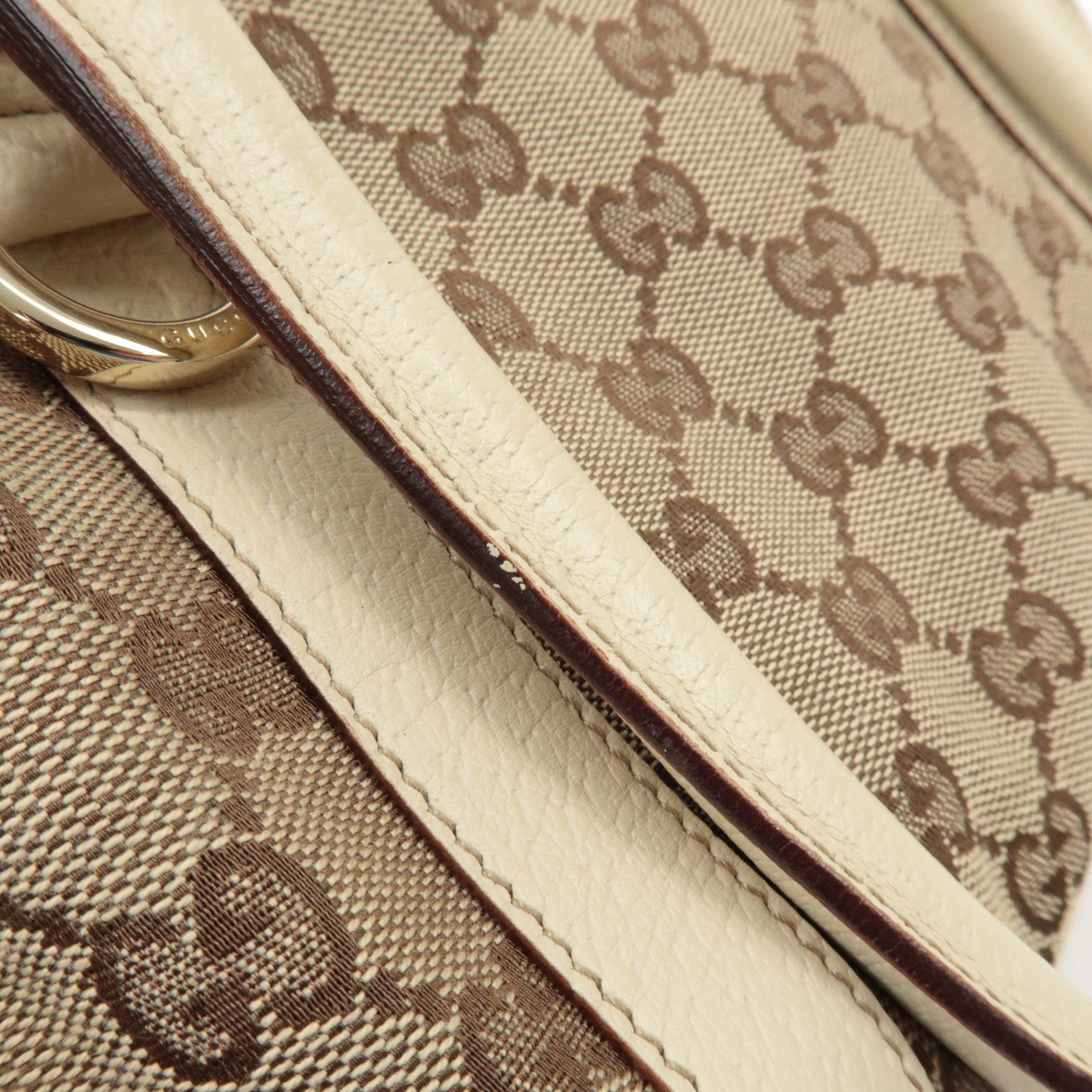 GUCCI Abbey GG Canvas Leather Hand Bag Beige Ivory 130942 Used
