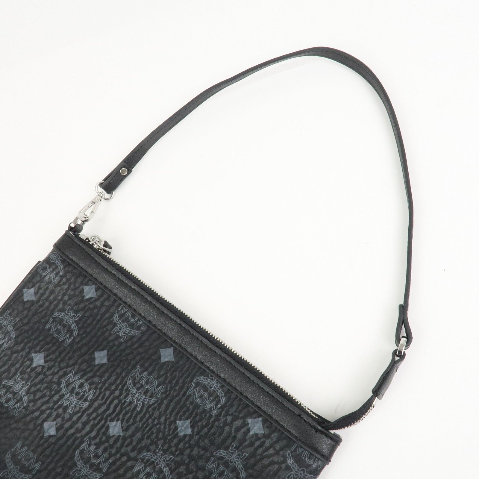 MCM Visetos Logo Leather Shoulder Bag Hand Bag Black