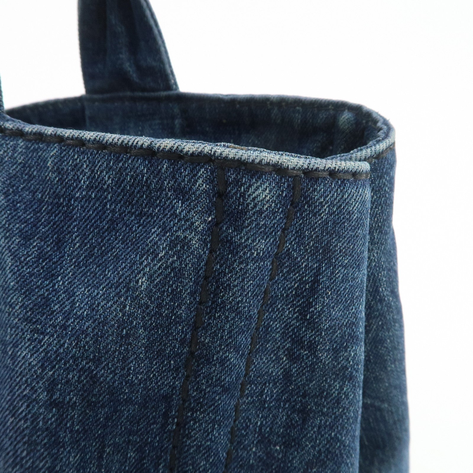 PRADA Triangle Logo Canapa Denim Tote Bag Hand Bag B1877B