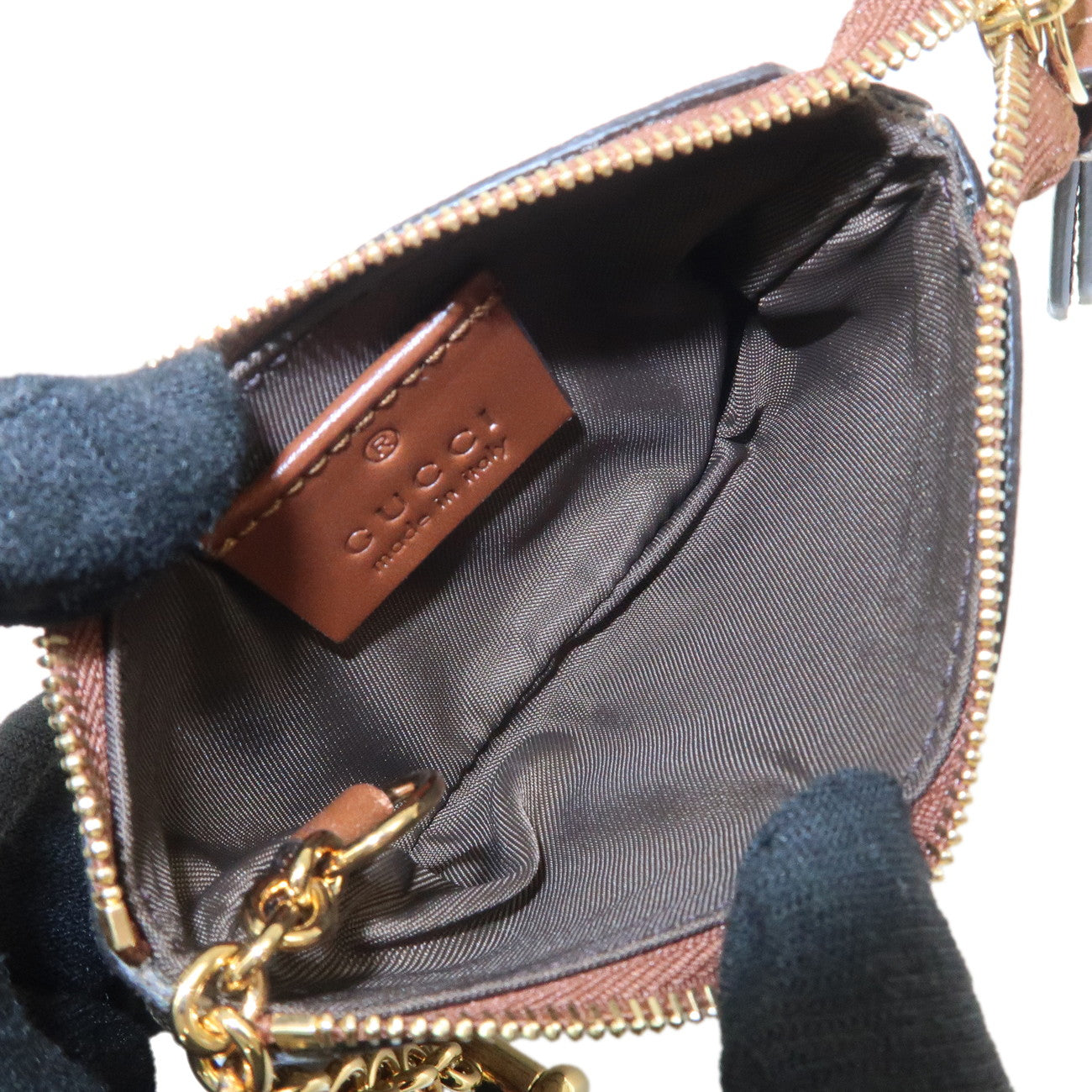 GUCCI GG Supreme Leather Coin Case Coin Pouch Beige Brown 447964 Used