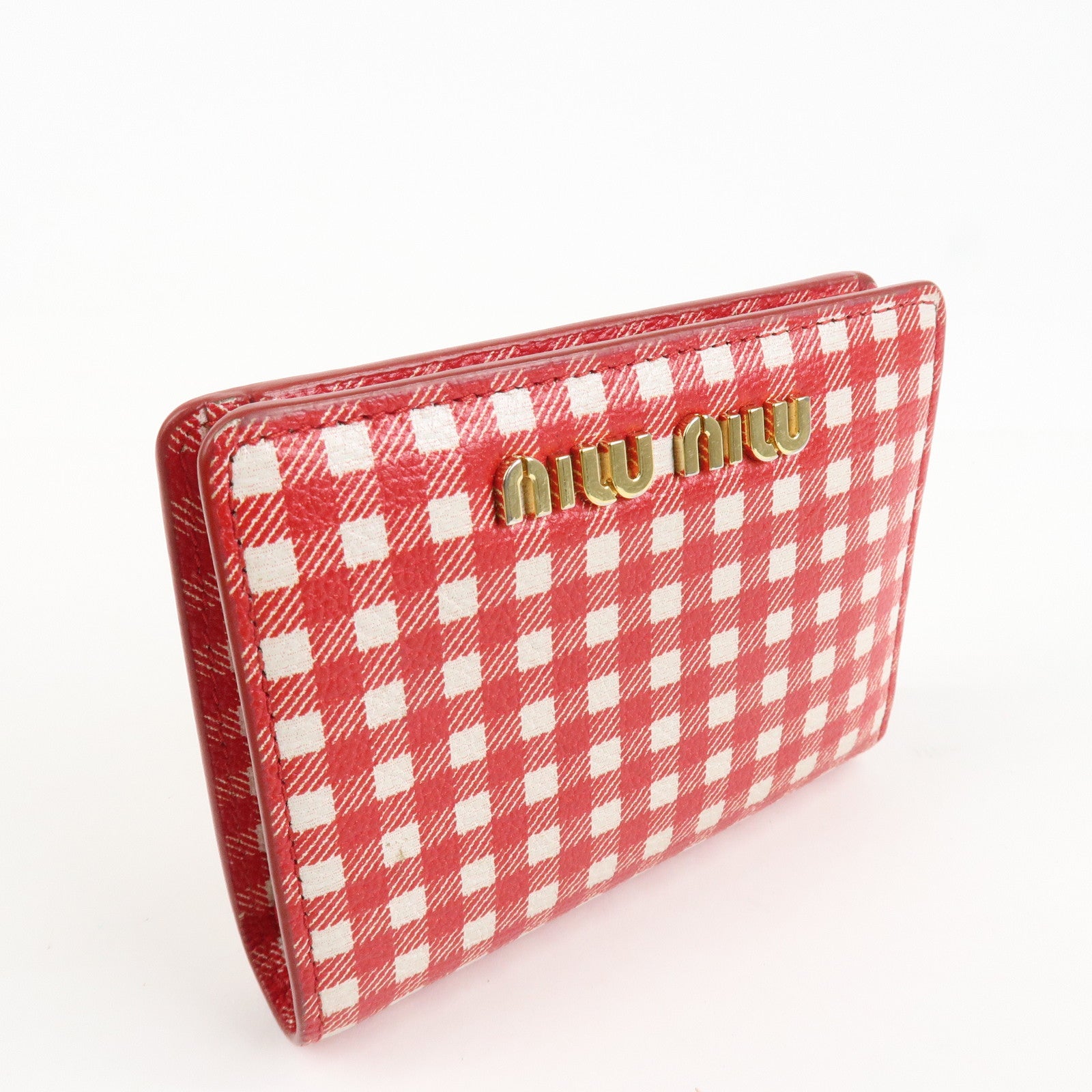 MIU MIU Logo Leather Bi-fold Compact Wallet Red 5MV204 Used