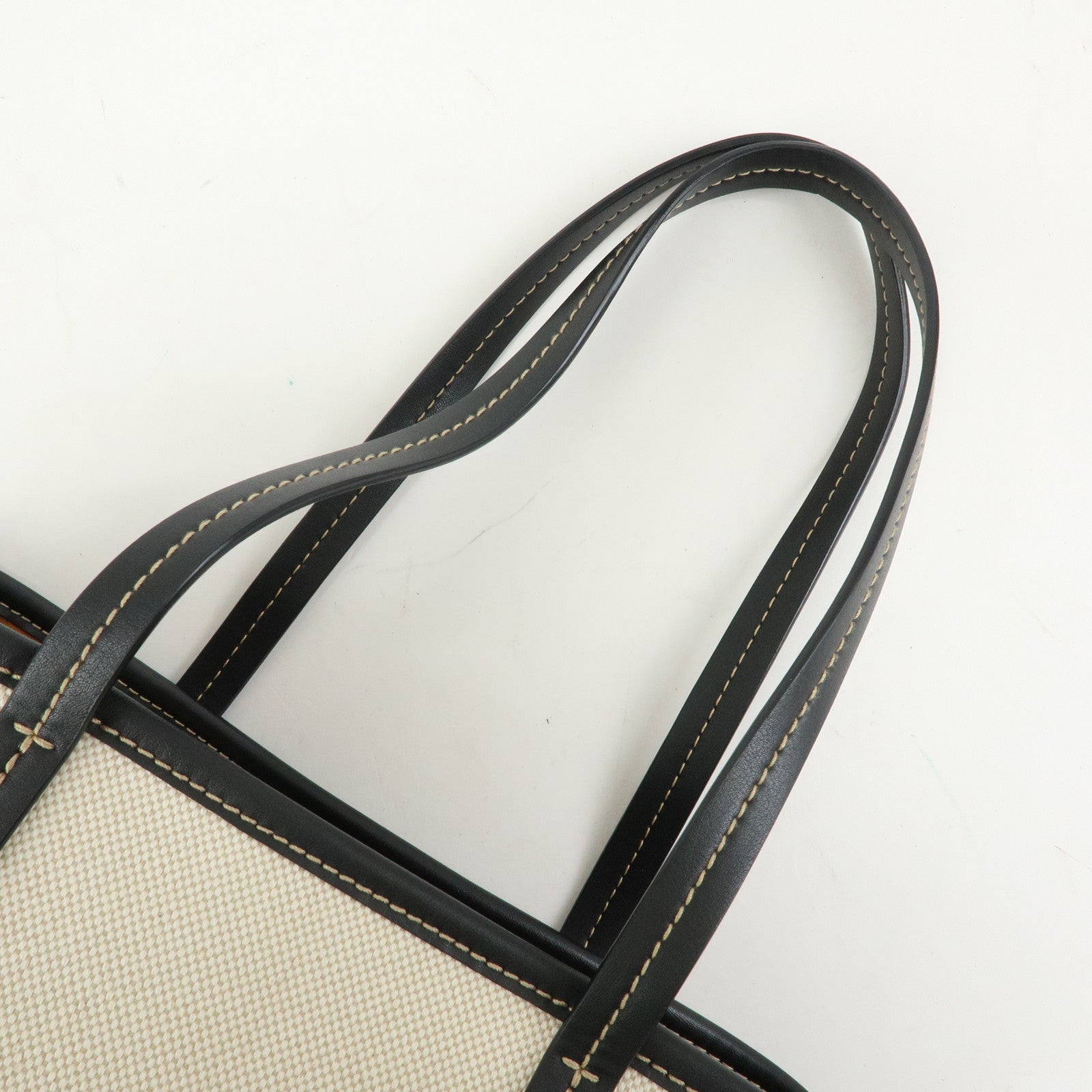 STELLA MCCARTNEY Leather Canvas Tote Bag Shoulder Bag Ecru Black