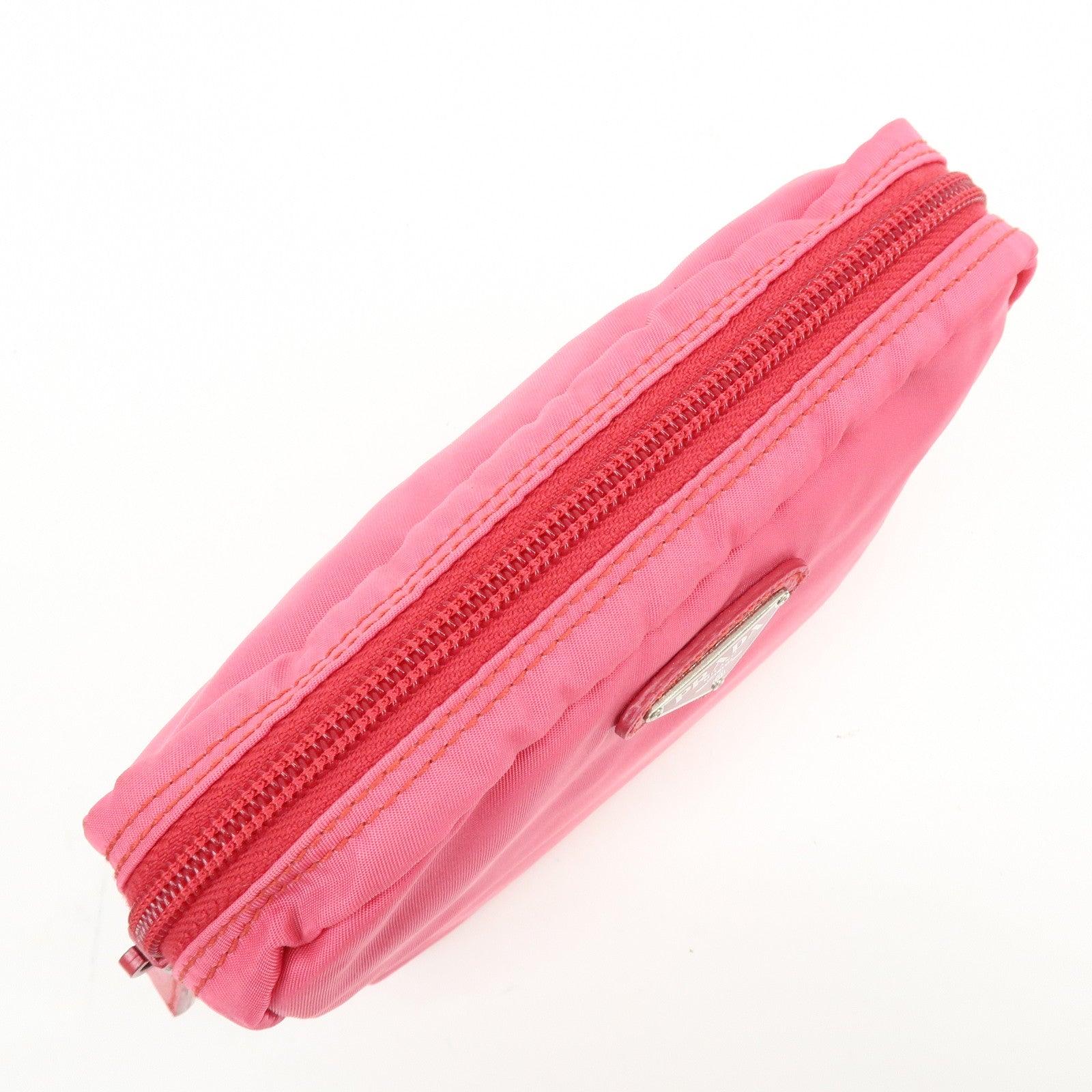 PRADA Triangle Logo Nylon Leather Cosmetic Pouch Pink 1NA021