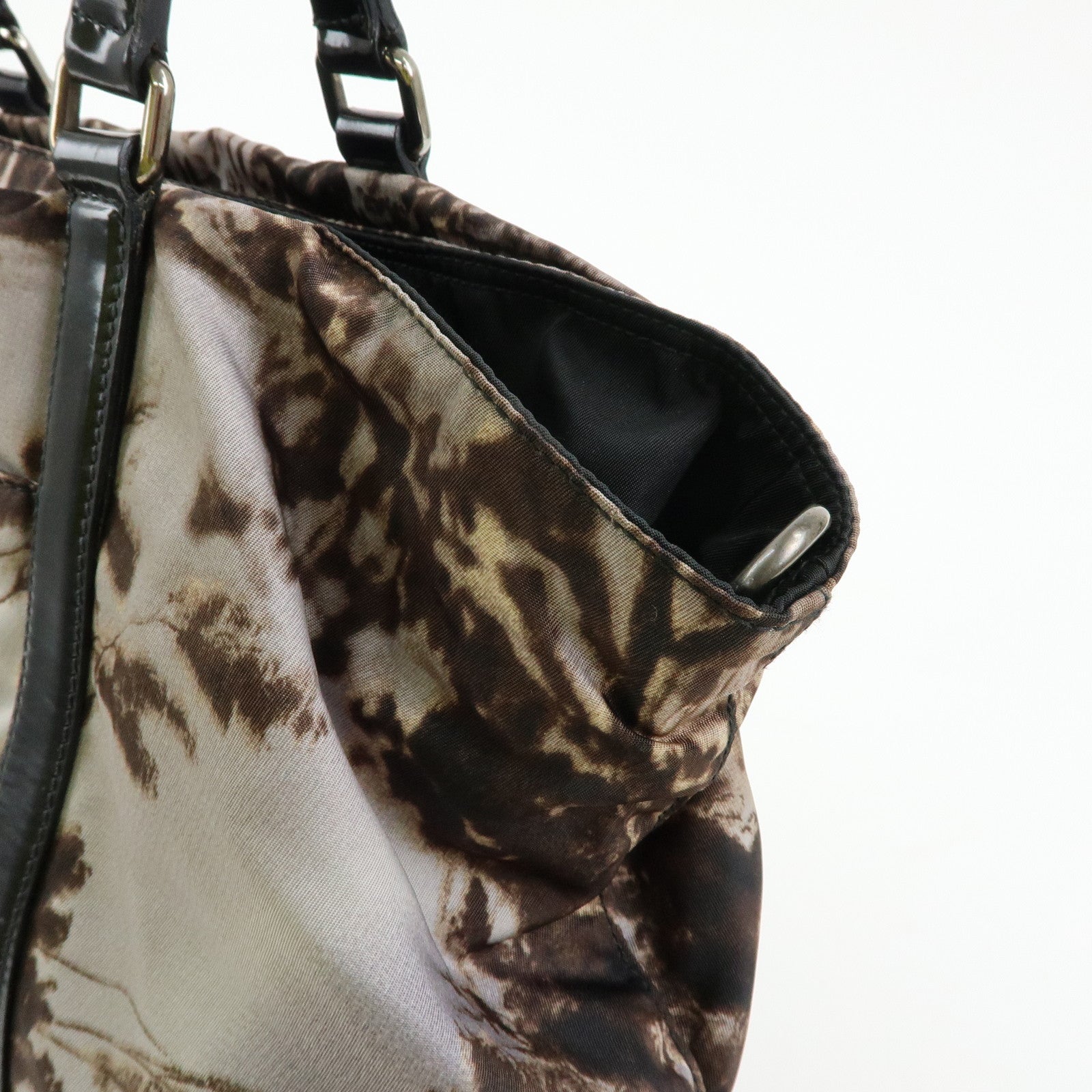 PRADA Triangle Logo Nylon Leather Tote Bag Hand Bag Gray BN2791