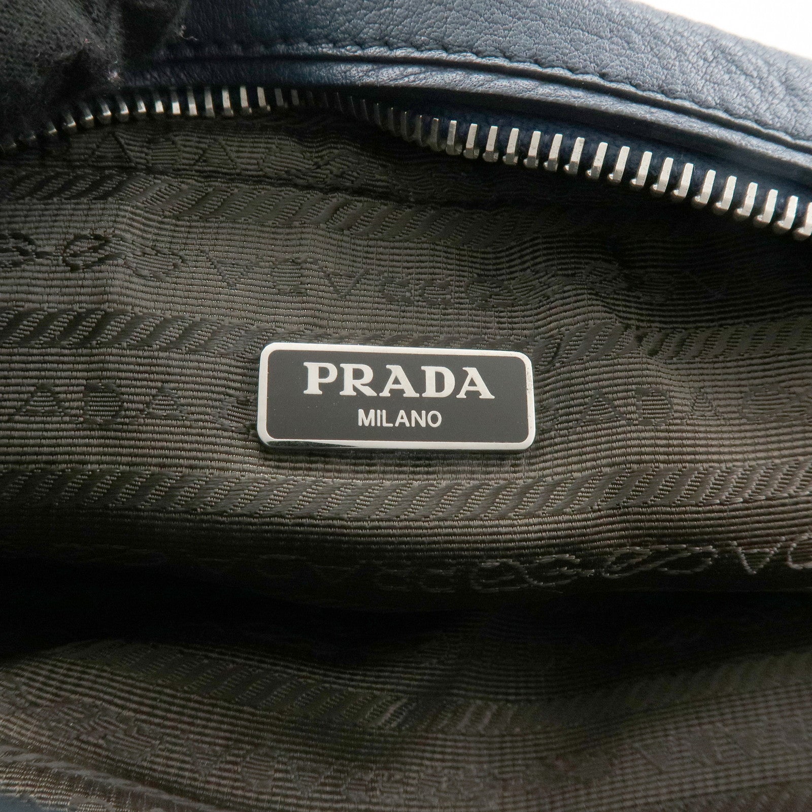PRADA Triangle Logo Leather Cosmetic Pouch Accessory Pouch Navy