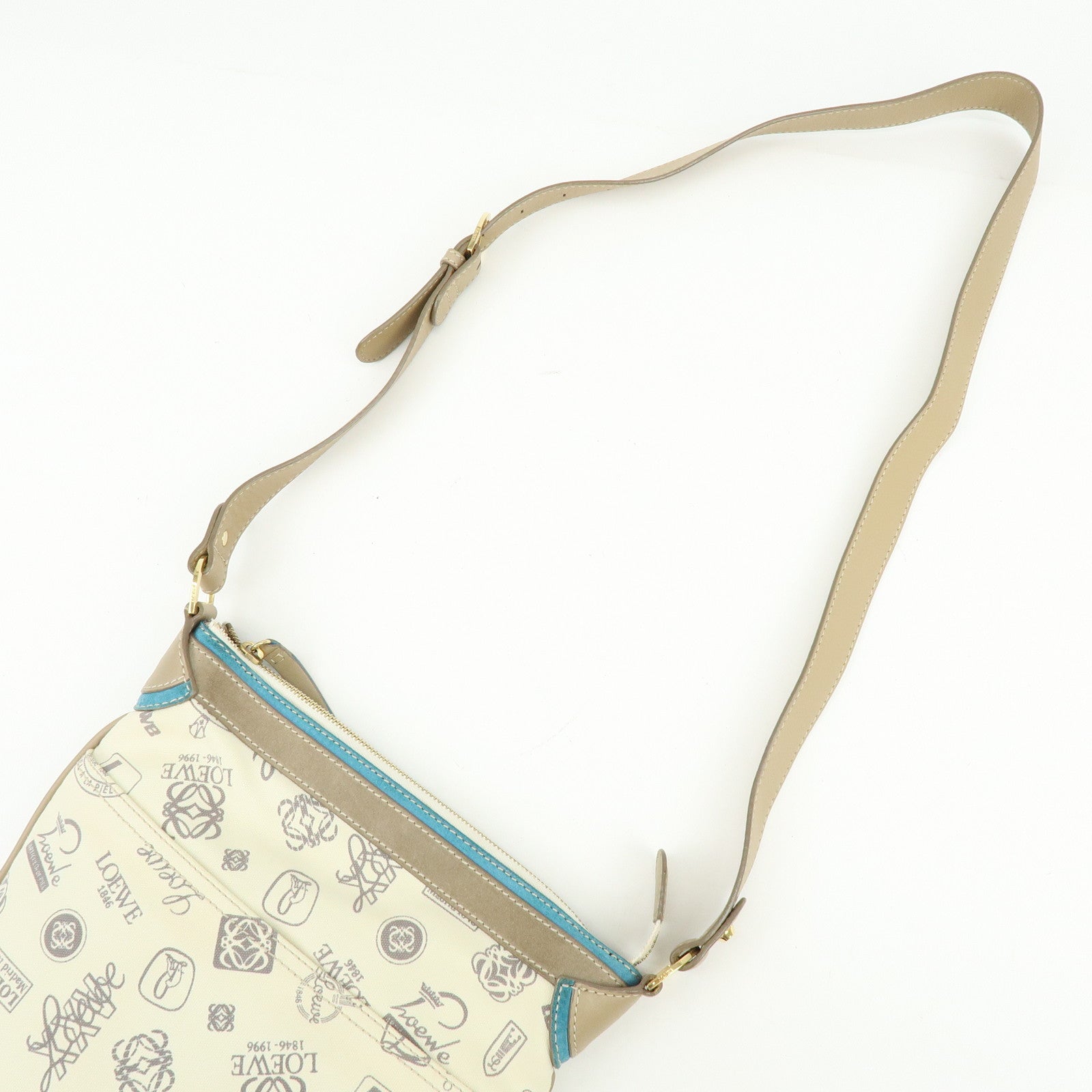 LOEWE Anagram Canvas Suede Leather Shoulder Bag 160th Beige Blue