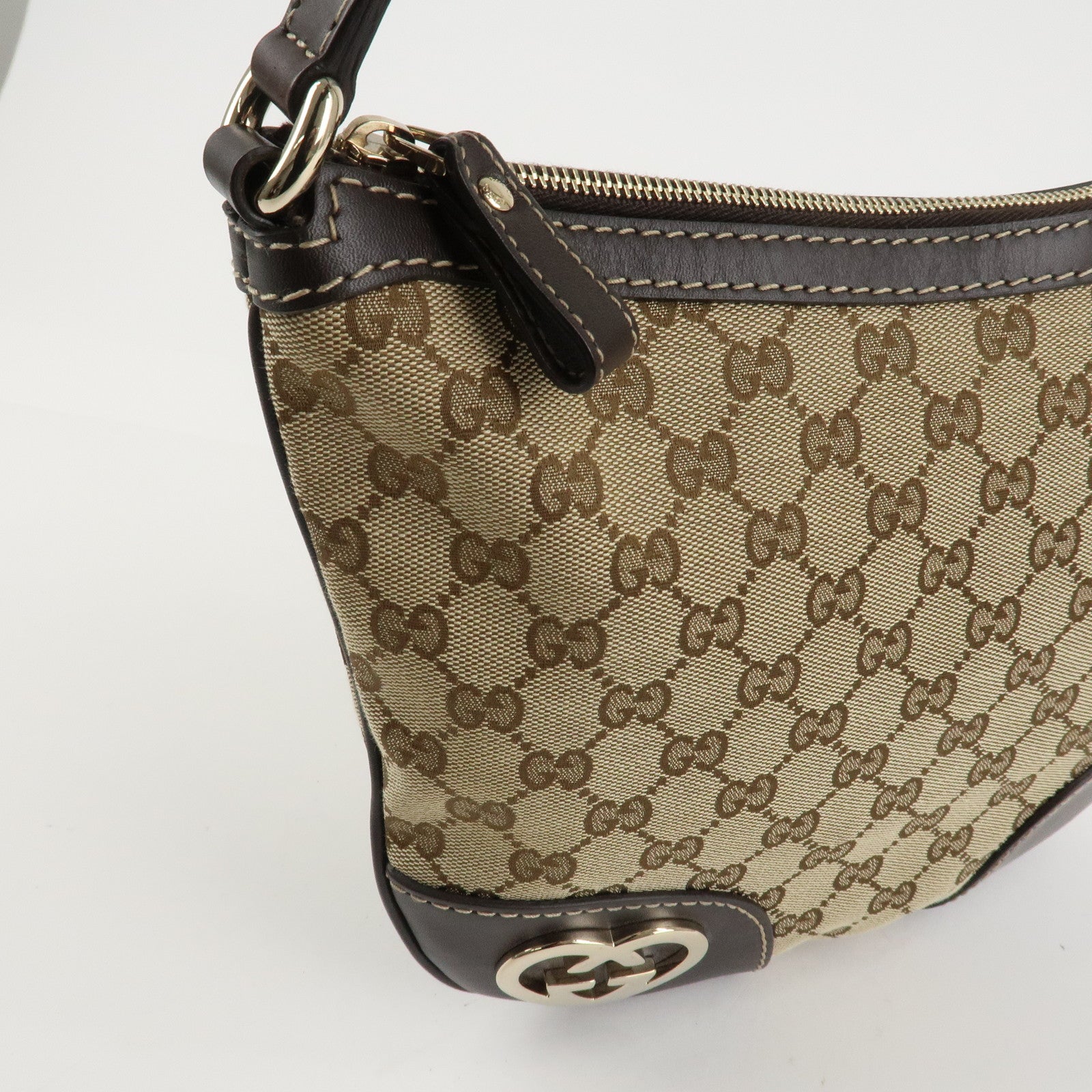 GUCCI Lovely Heart GG Canvas Leather Shoulder Bag Brown 257072 Used