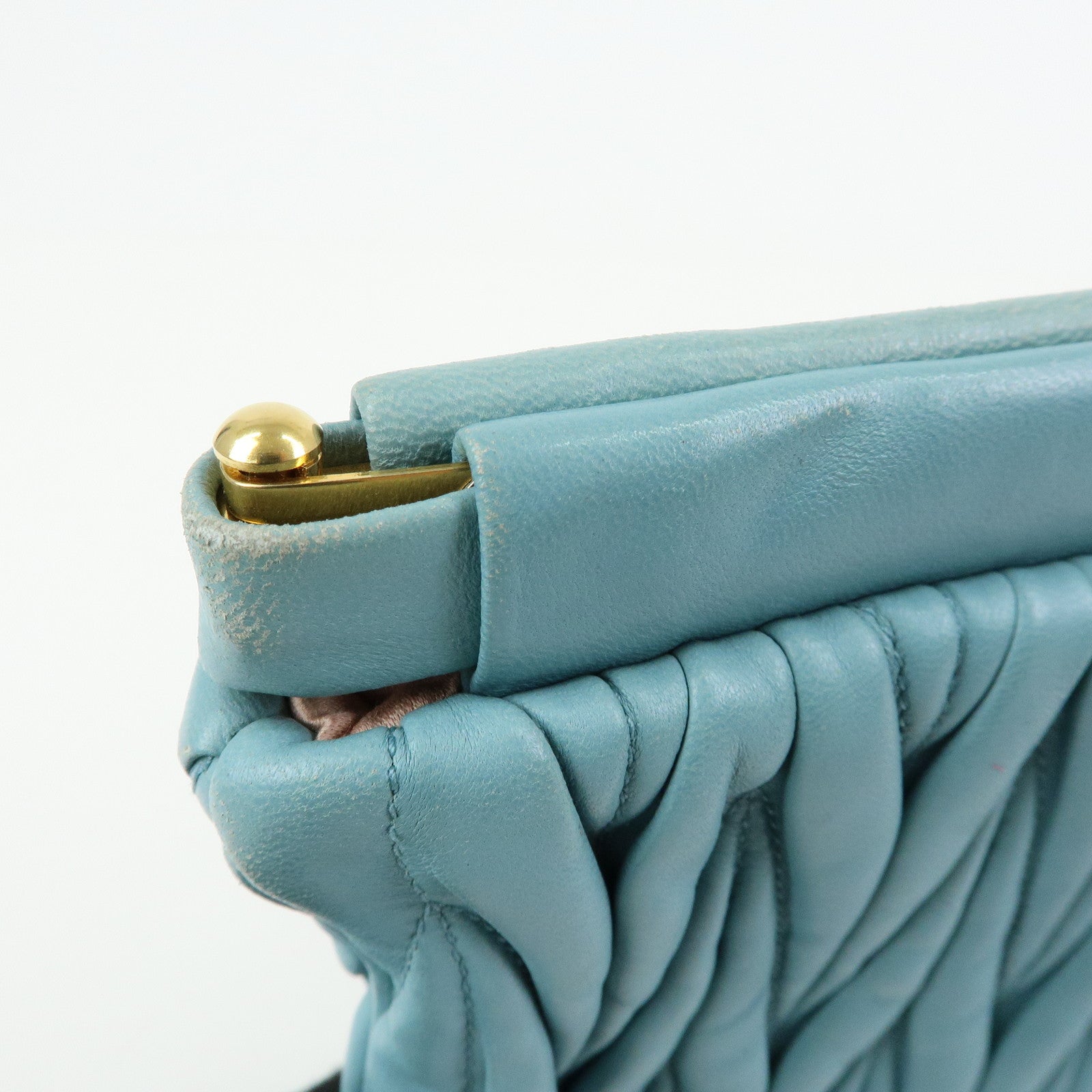 MIU MIU Logo Matelasse Nappa Leather Clutch Bag Light Blue 5N1573