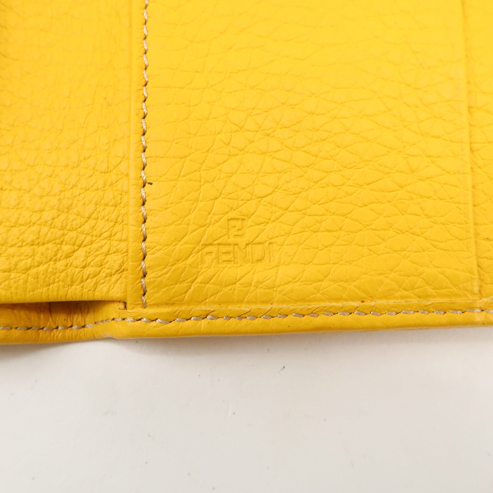 FENDI Zucchino Canvas Leather Tri-fold Compact Wallet Yellow 8M0177