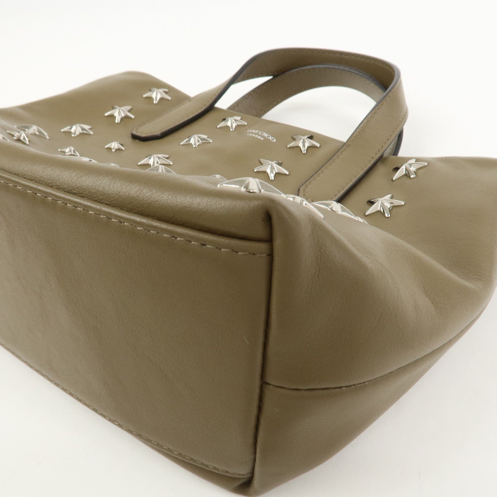 JIMMY CHOO Leather 2Way Bag Hand Bag Shoulder Bag Star Studs Brown