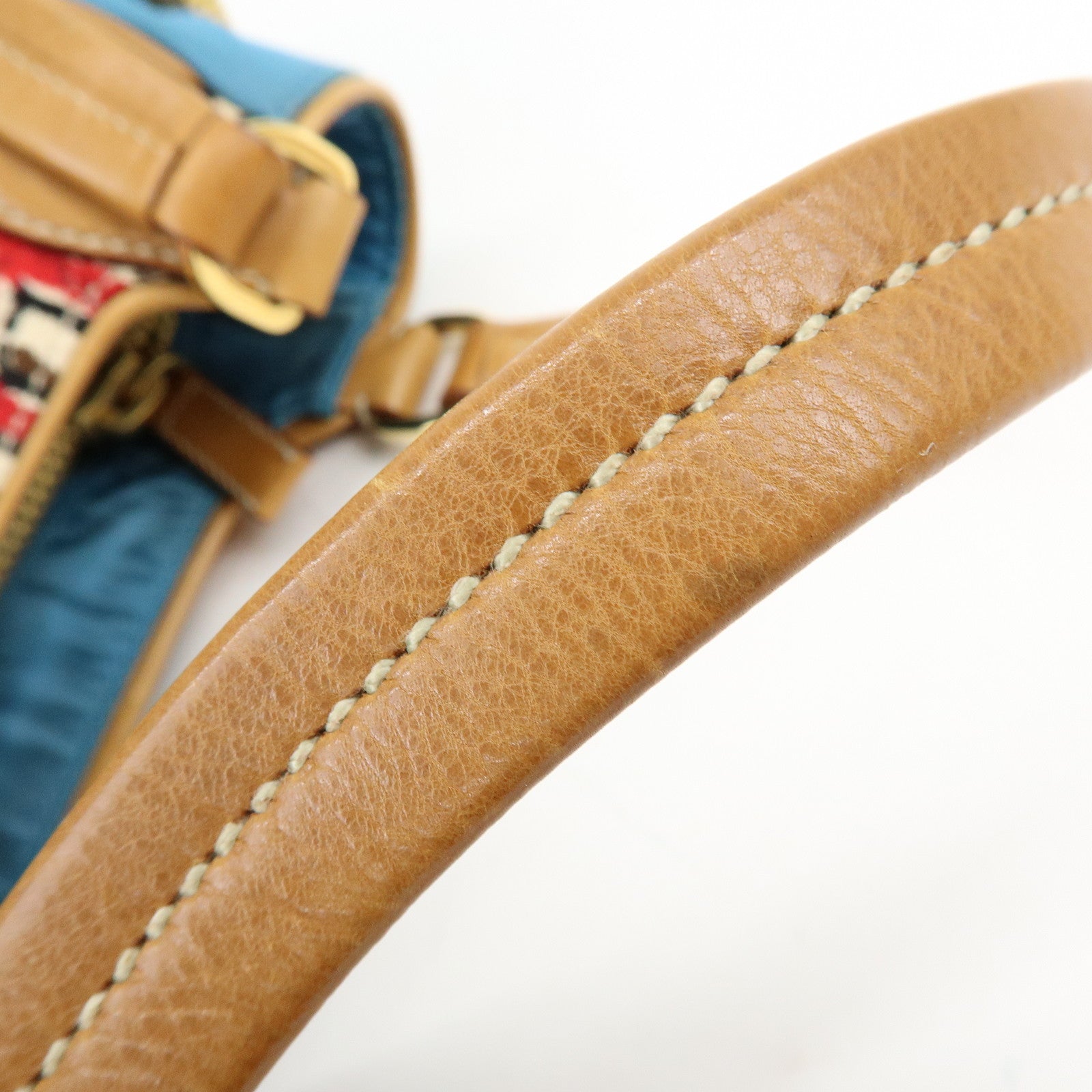 PRADA Triangle Logo Canvas Leather Hand Bag Light Brown Blue