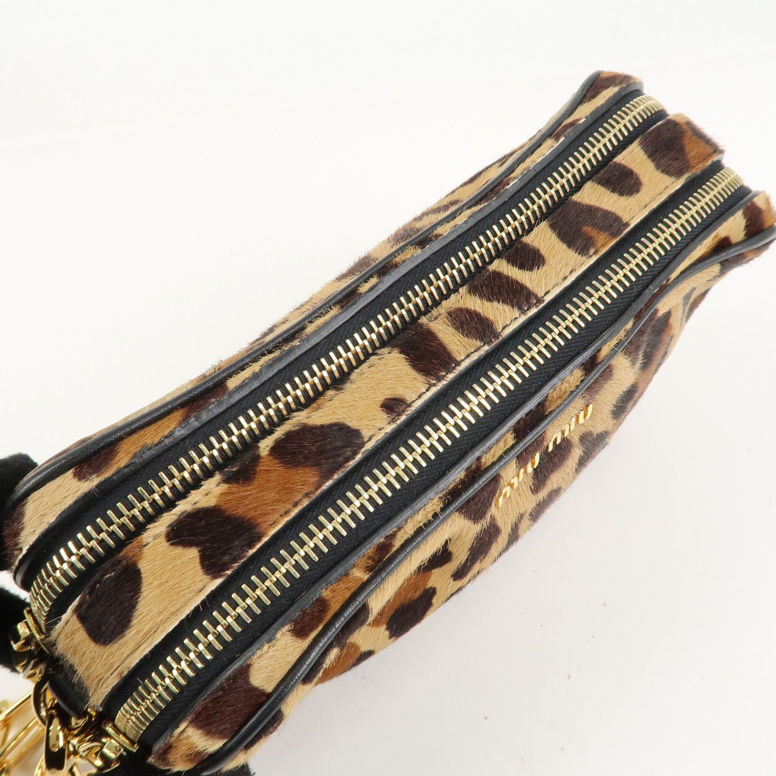MIU MIU Unborn Calf Leather Shoulder Bag Beige Brown Used