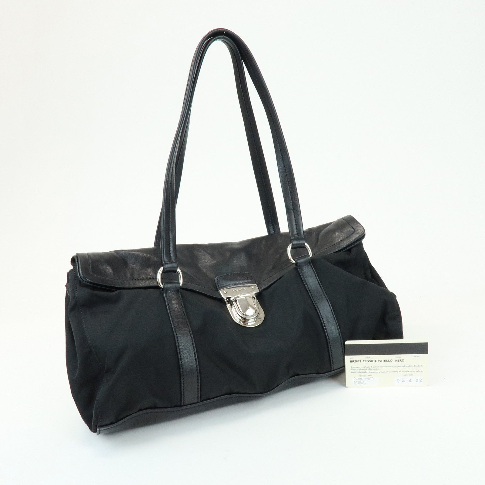 PRADA Triangle Logo Nylon Nappa Leather Shoulder Bag Black BR2613