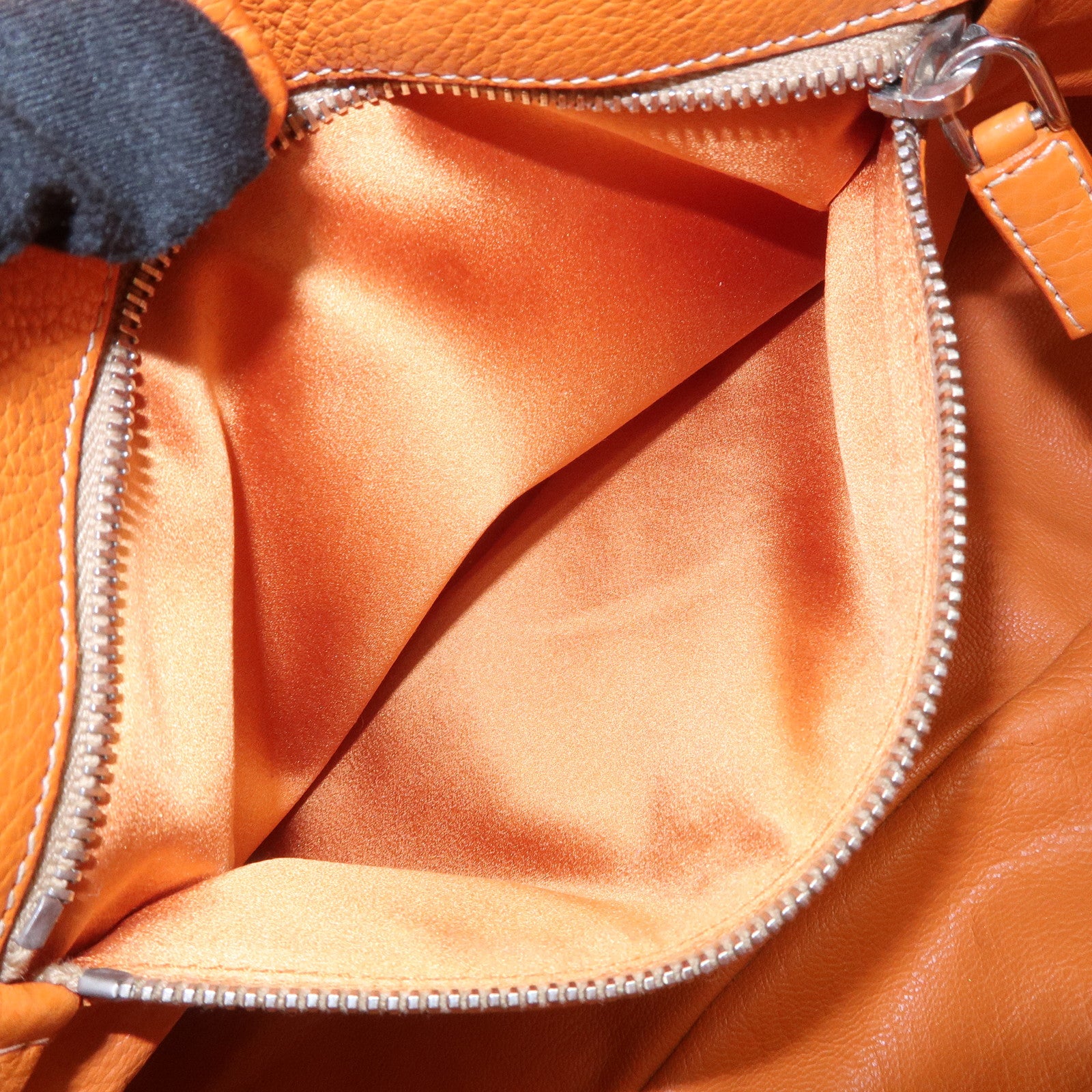 PRADA Triangle Logo Raffia Leather Shoulder Bag Beige Orange