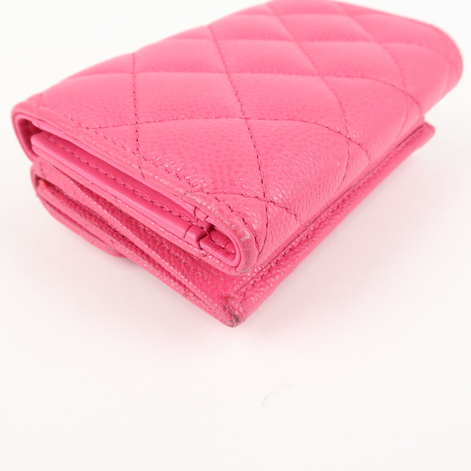 CHANEL Matelasse Caviarskin Classic Small Flap Wallet Pink AP0230 Used