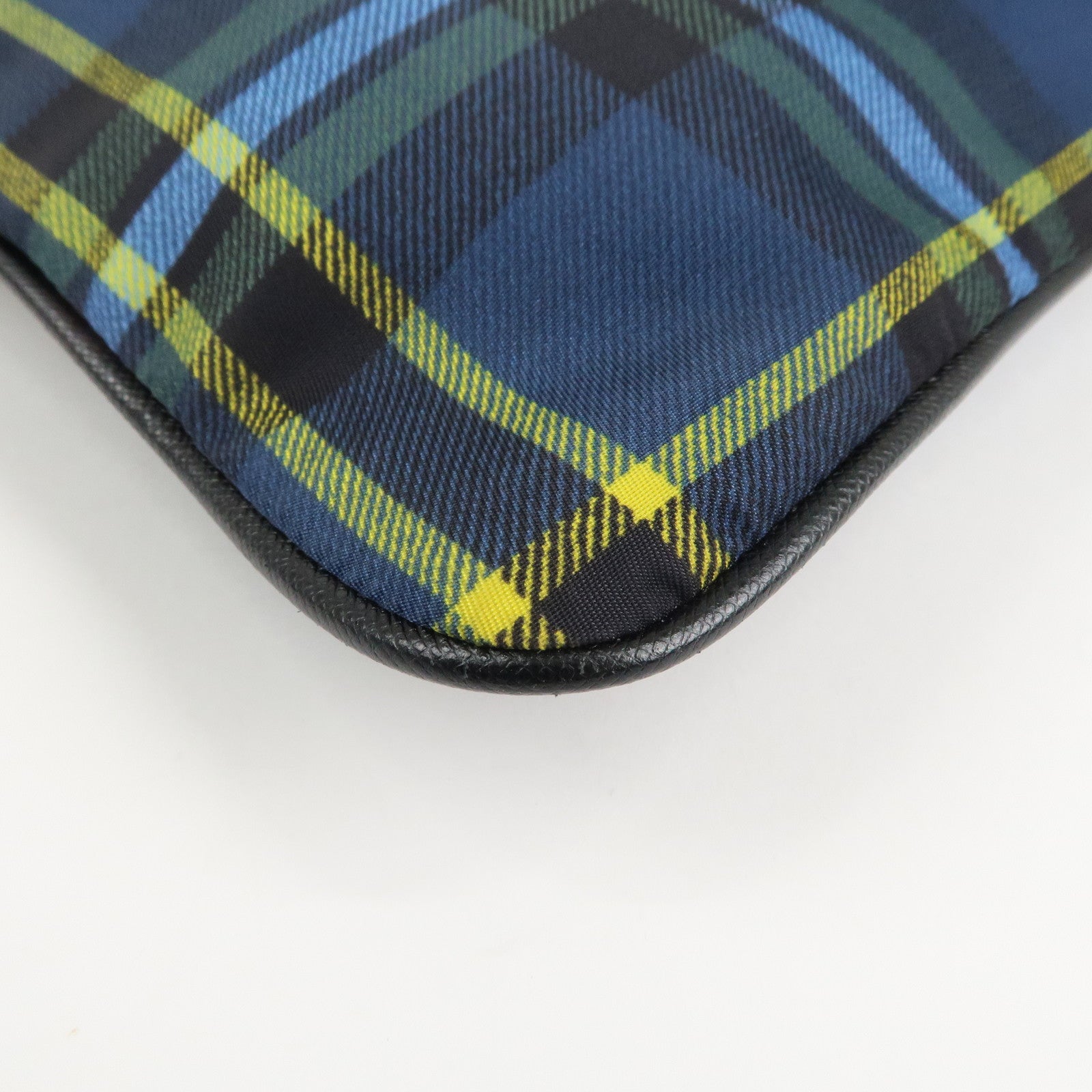 PRADA Triangle Logo Nylon Plaid Shoulder Bag Navy Multicolor VA053M Used