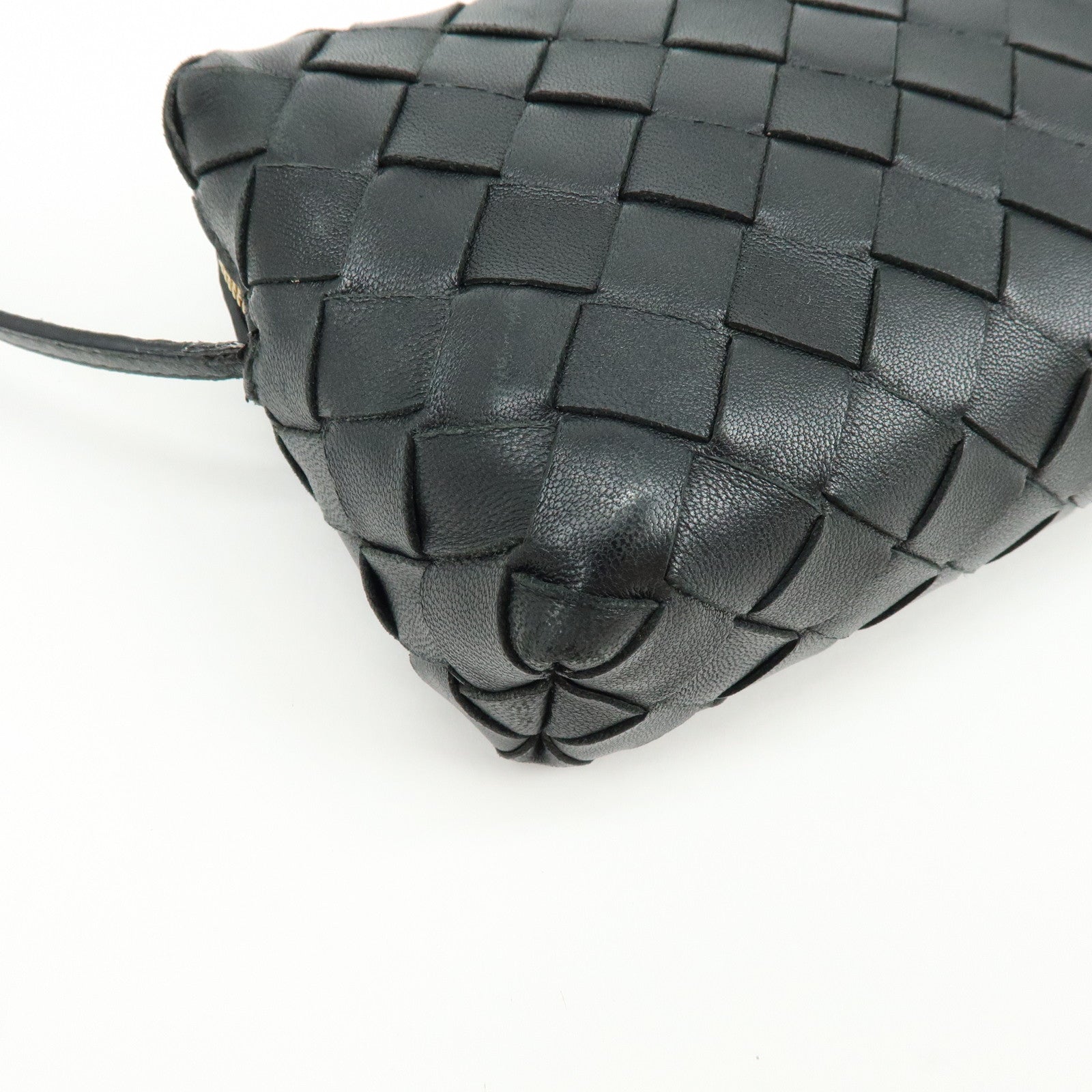 BOTTEGA VENETA Intrecciato Leather Shoulder Bag Crossbody Bag Black