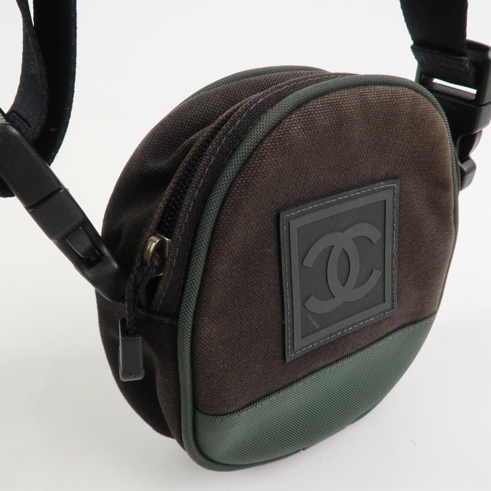 CHANEL Sports COCO Mark Canvas Shoulder Bag Black Green A23300