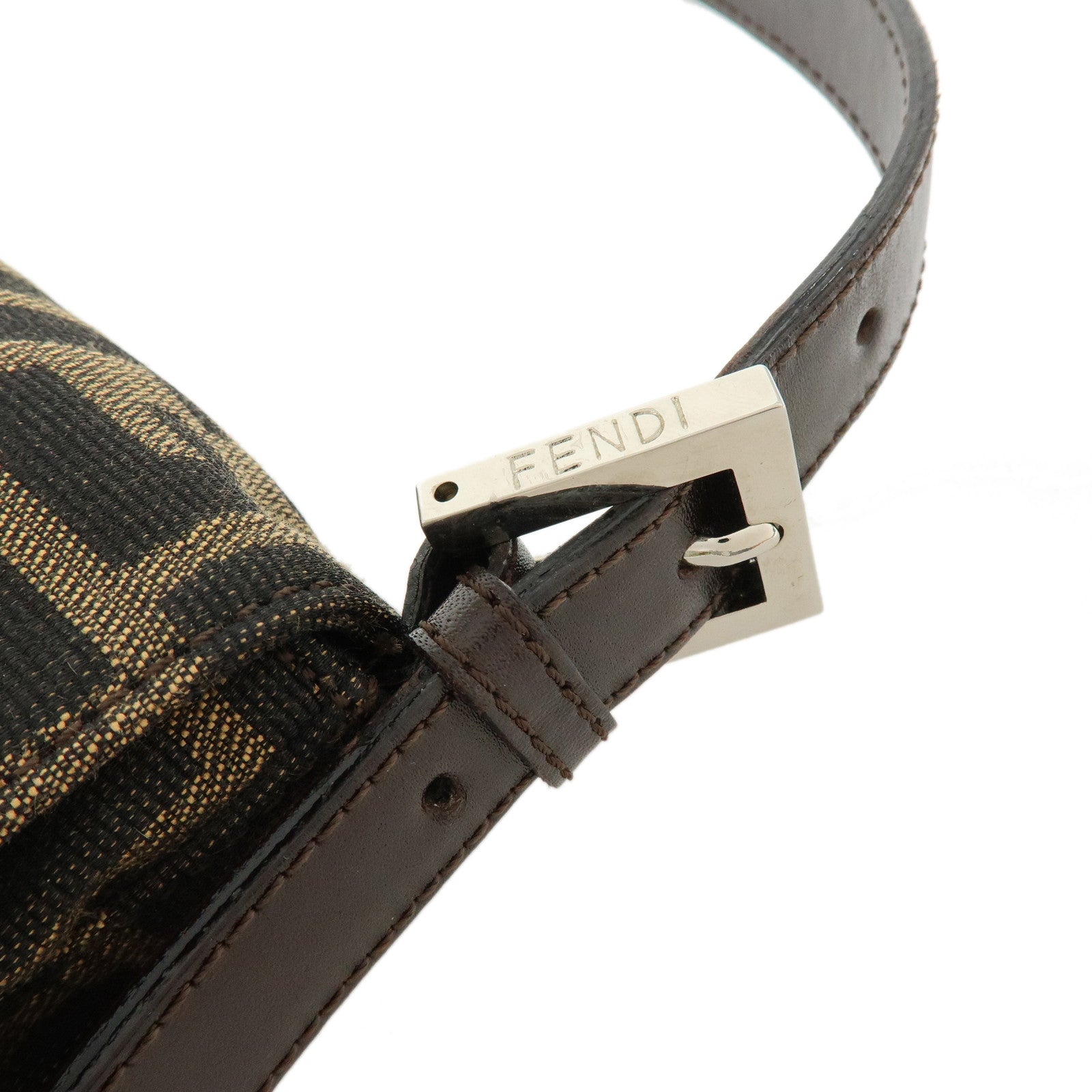 FENDI Mamma Baguette Zucca Canvas Leather Hand Bag Shoulder Bag