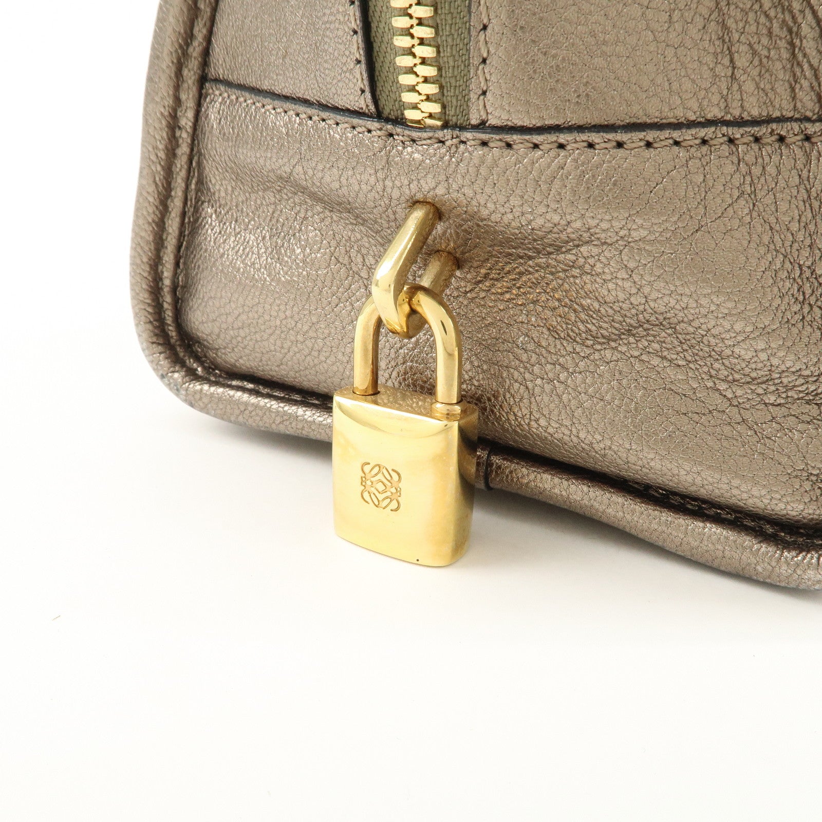 LOEWE Anagram Leather Amazona 28 Hand Bag Champagne gold Used