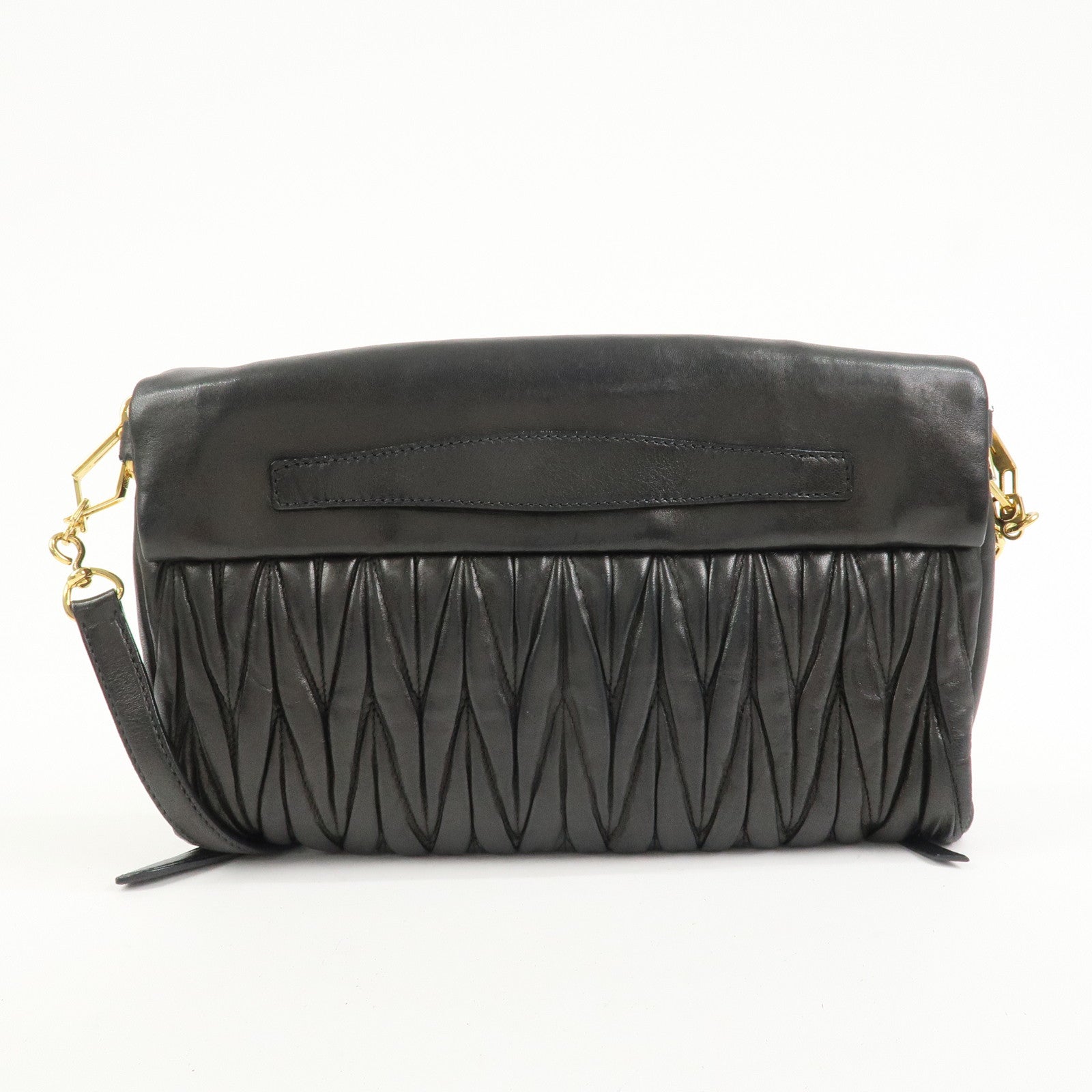 MIU MIU Matelasse Logo Leather Shoulder Bag Black RP0385