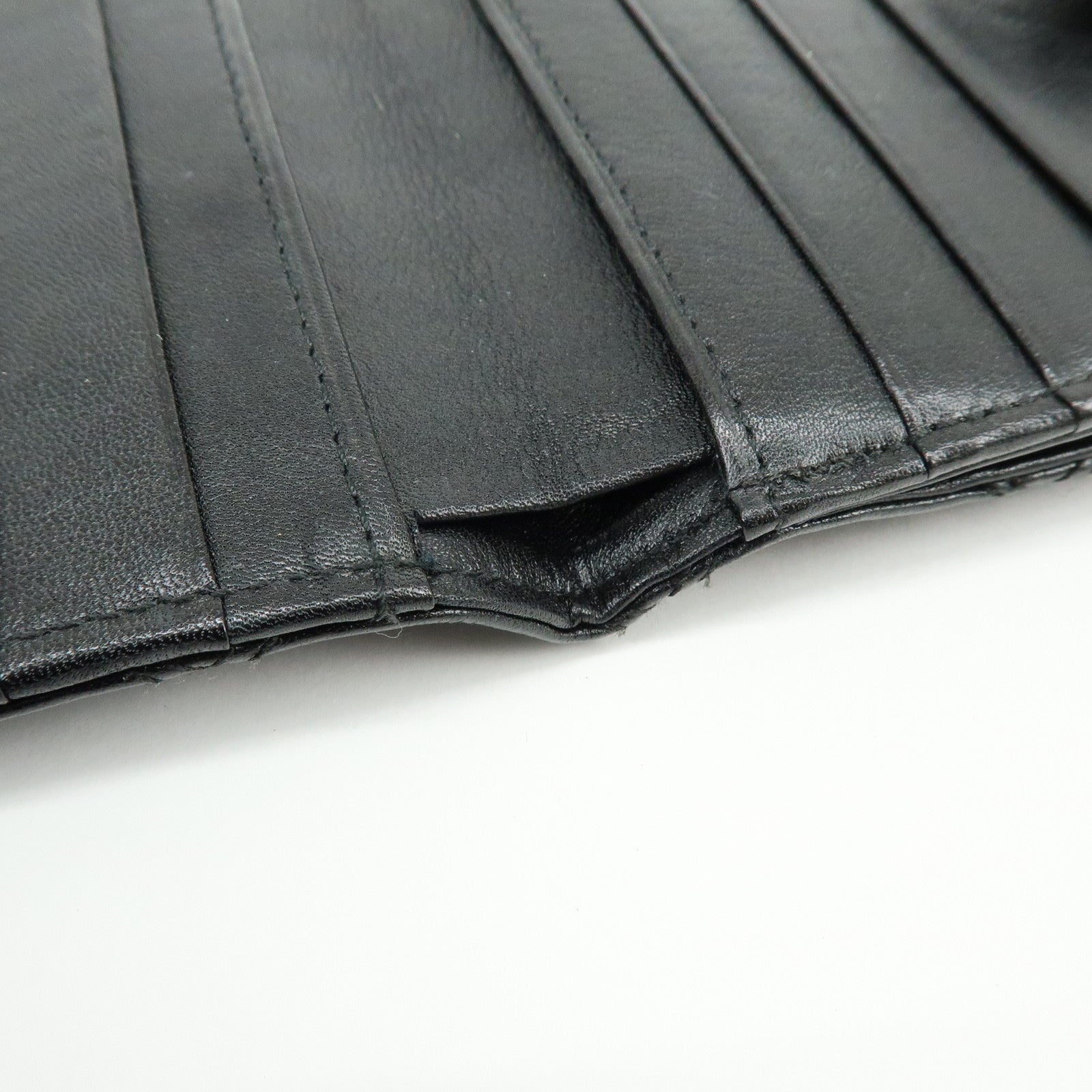 CHANEL Bicolore COCO Mark Calf Leather Compact Bi-fold Wallet Black