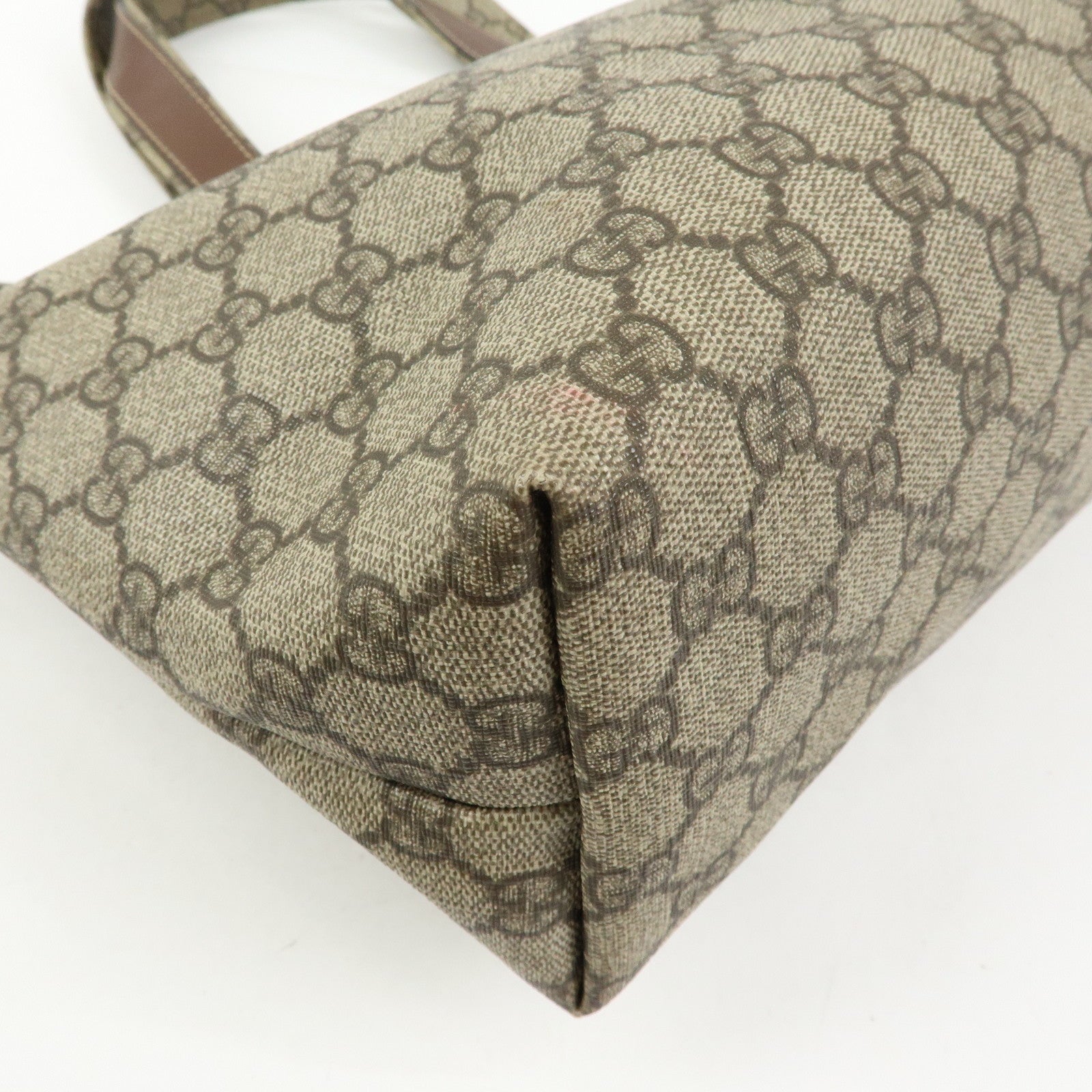 GUCCI GG Supreme Sherry Leather Tote Bag Beige Brown 211134