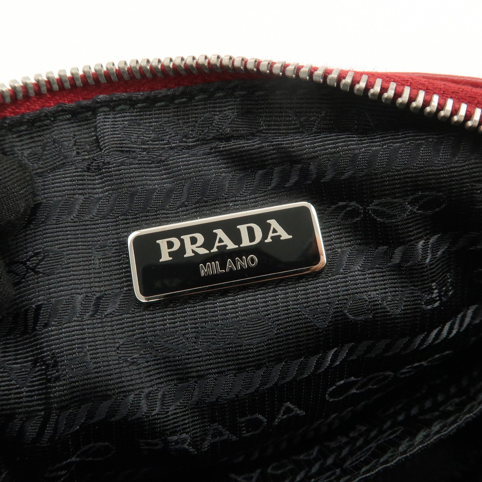 PRADA Logo Leather MiniPouch Wristlet Bag Red