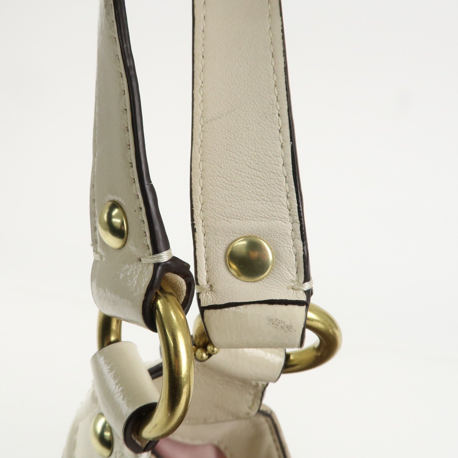 COACH Ashley Canvas Patent Leather Dot Op Art Hobo Bag Beige F21920 Used