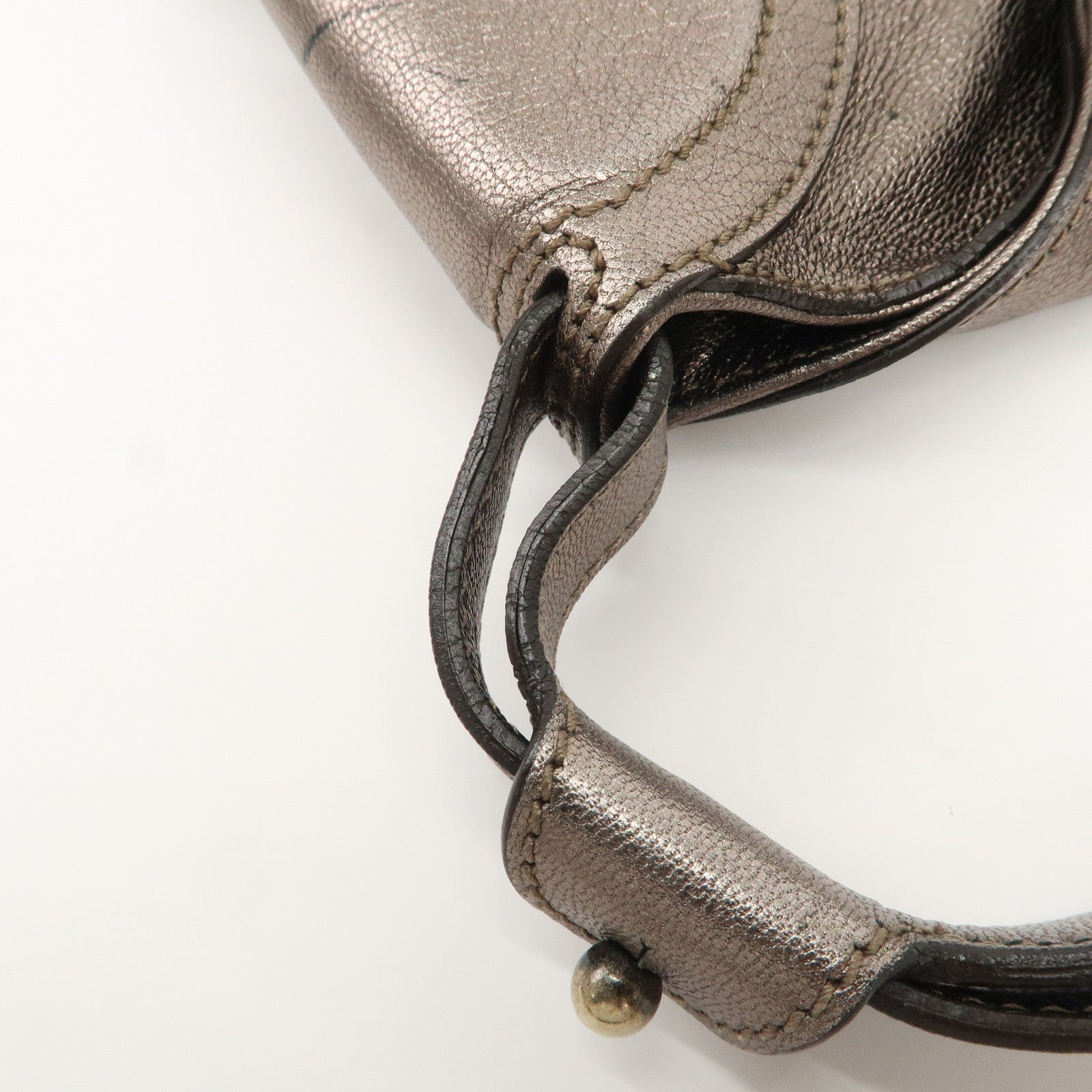 Ferragamo Gancini Leather Shoulder Bag Hand Bag Metallic Gray