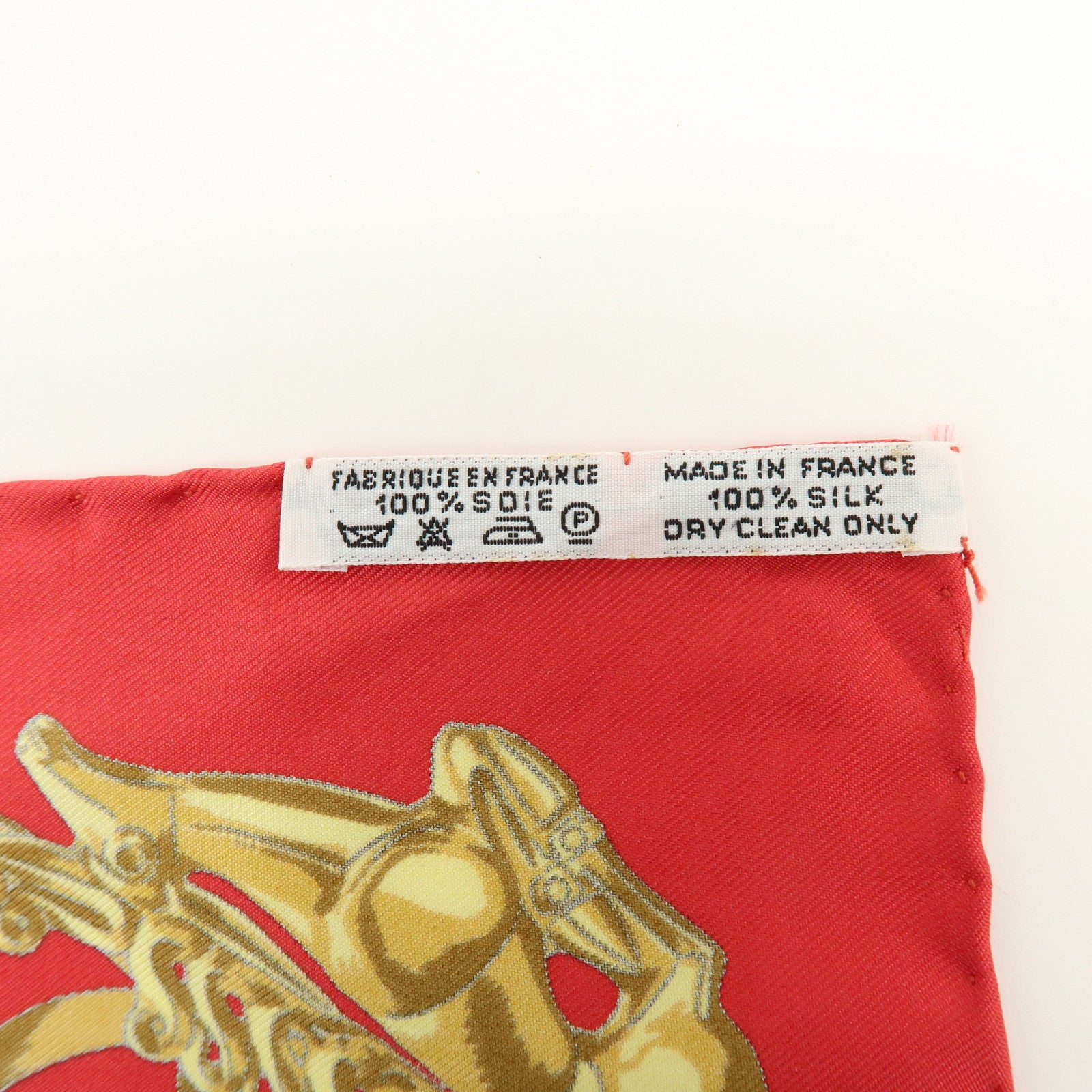 HERMES Carre 40 Silk Scarf LES CAVALIERS D'OR Knight Motif Red Gold