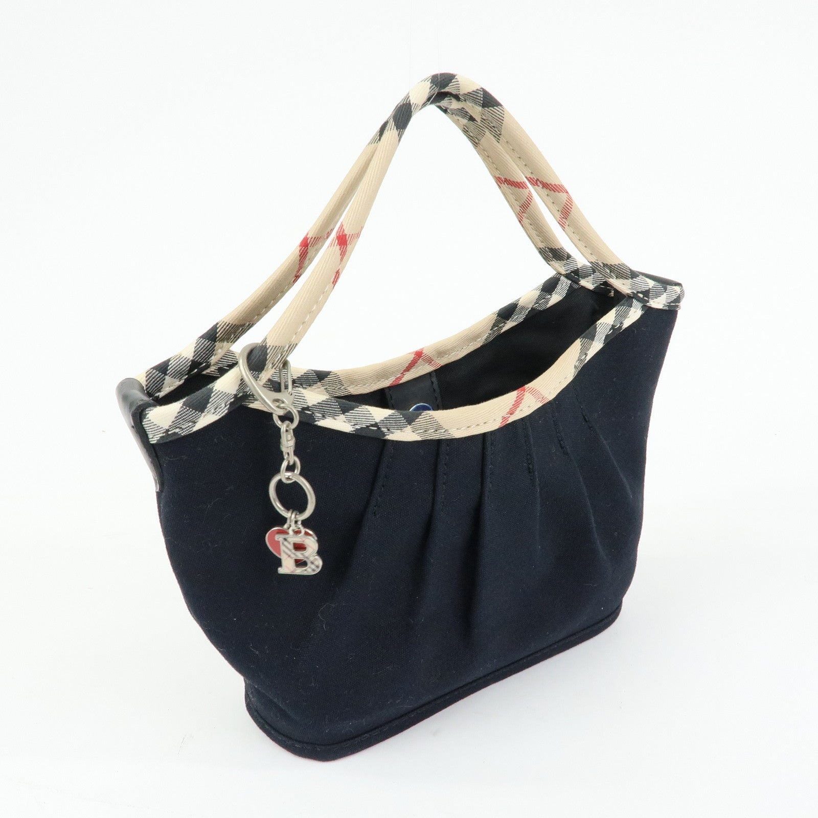 BURBERRY Nova Plaid Canvas Mini Hand Bag Tote Bag Black Beige
