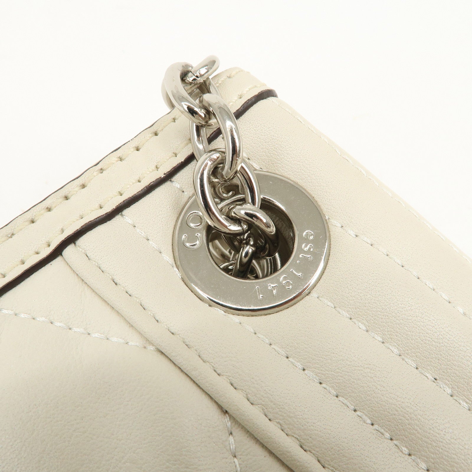 COACH Leather Chain Shoulder Bag Hand Bag Ivory
