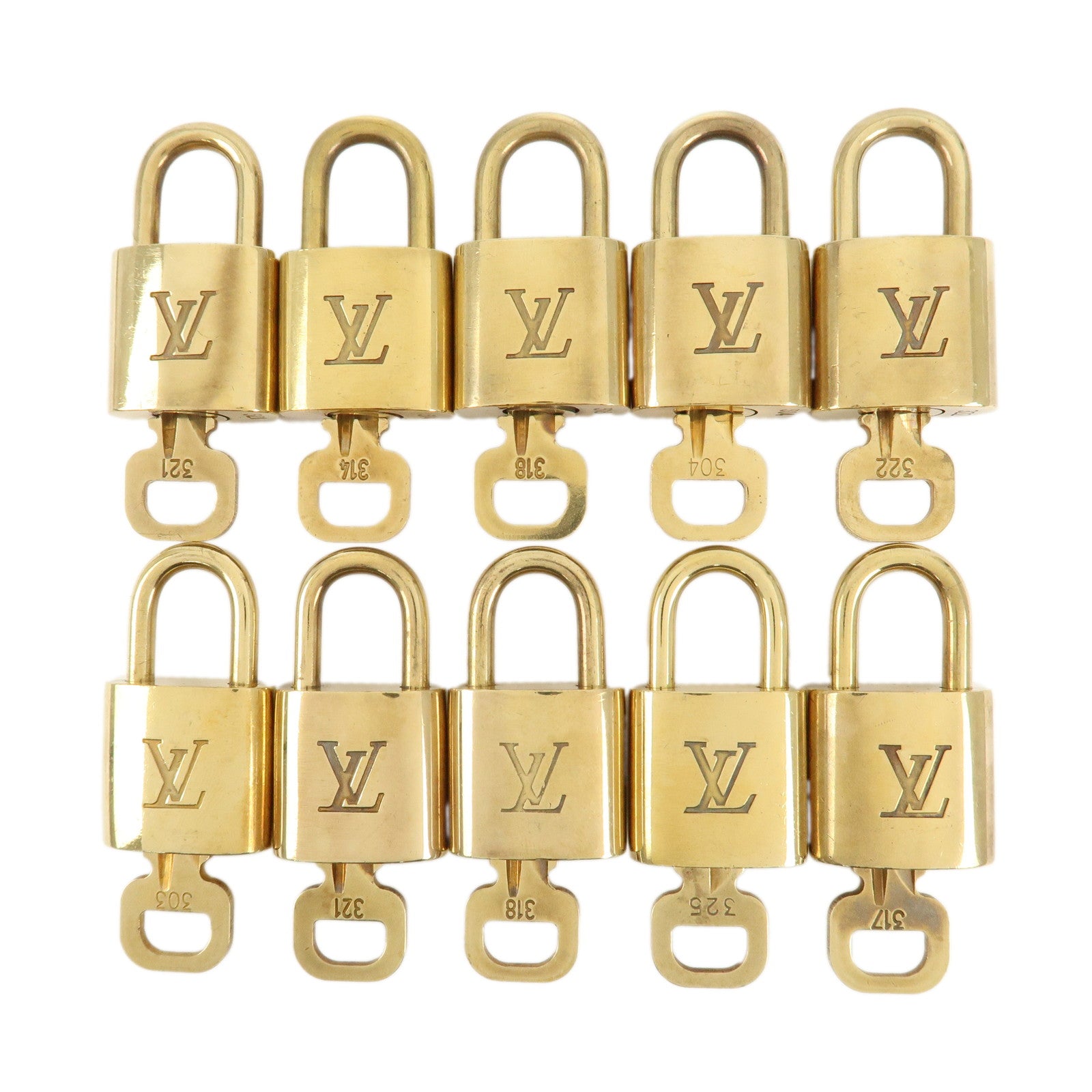 Louis Vuitton Set of 10 Lock & Key Cadena Key Lock Metal Gold Used