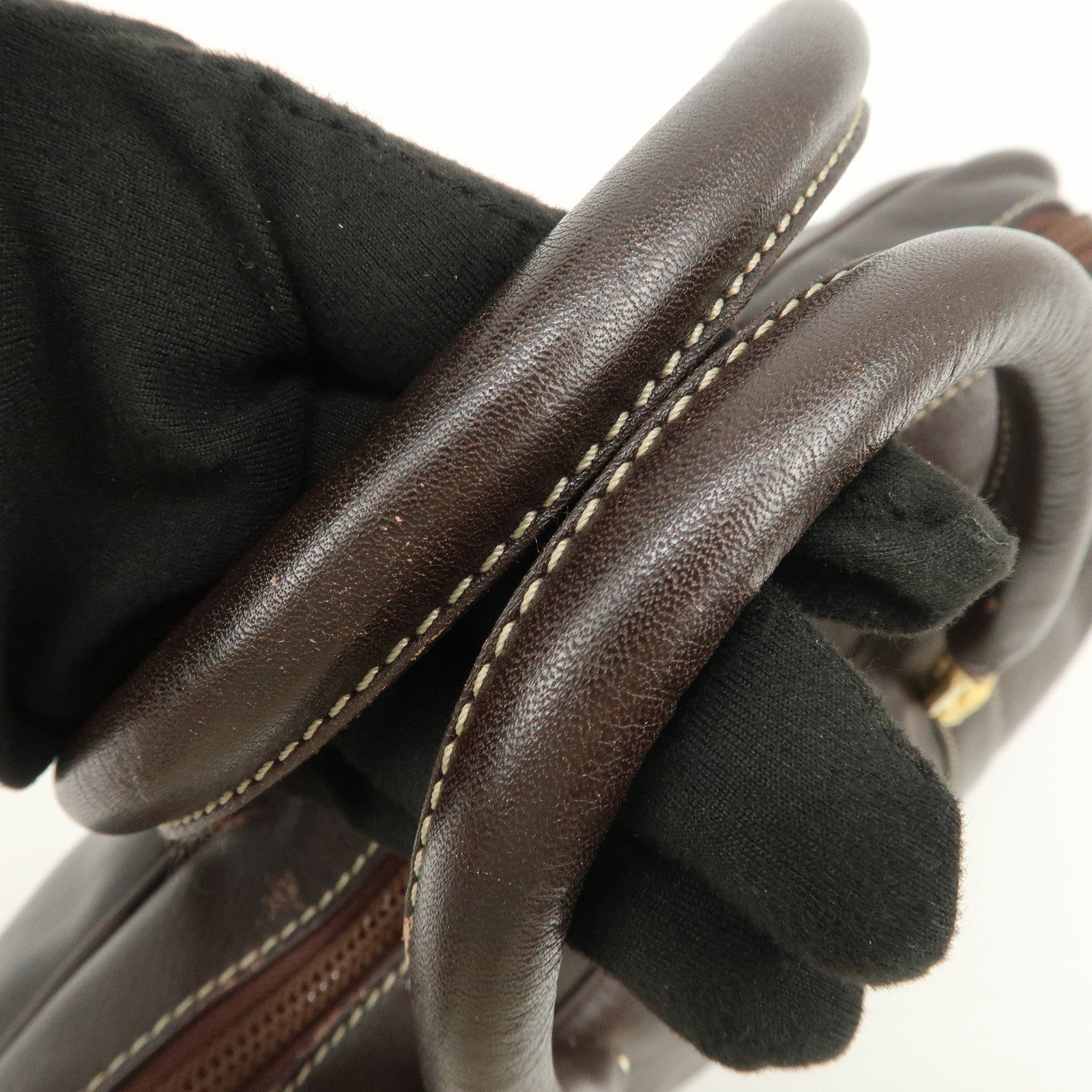 LOEWE Anagram Leather Boston Bag Hand Bag Dark Brown