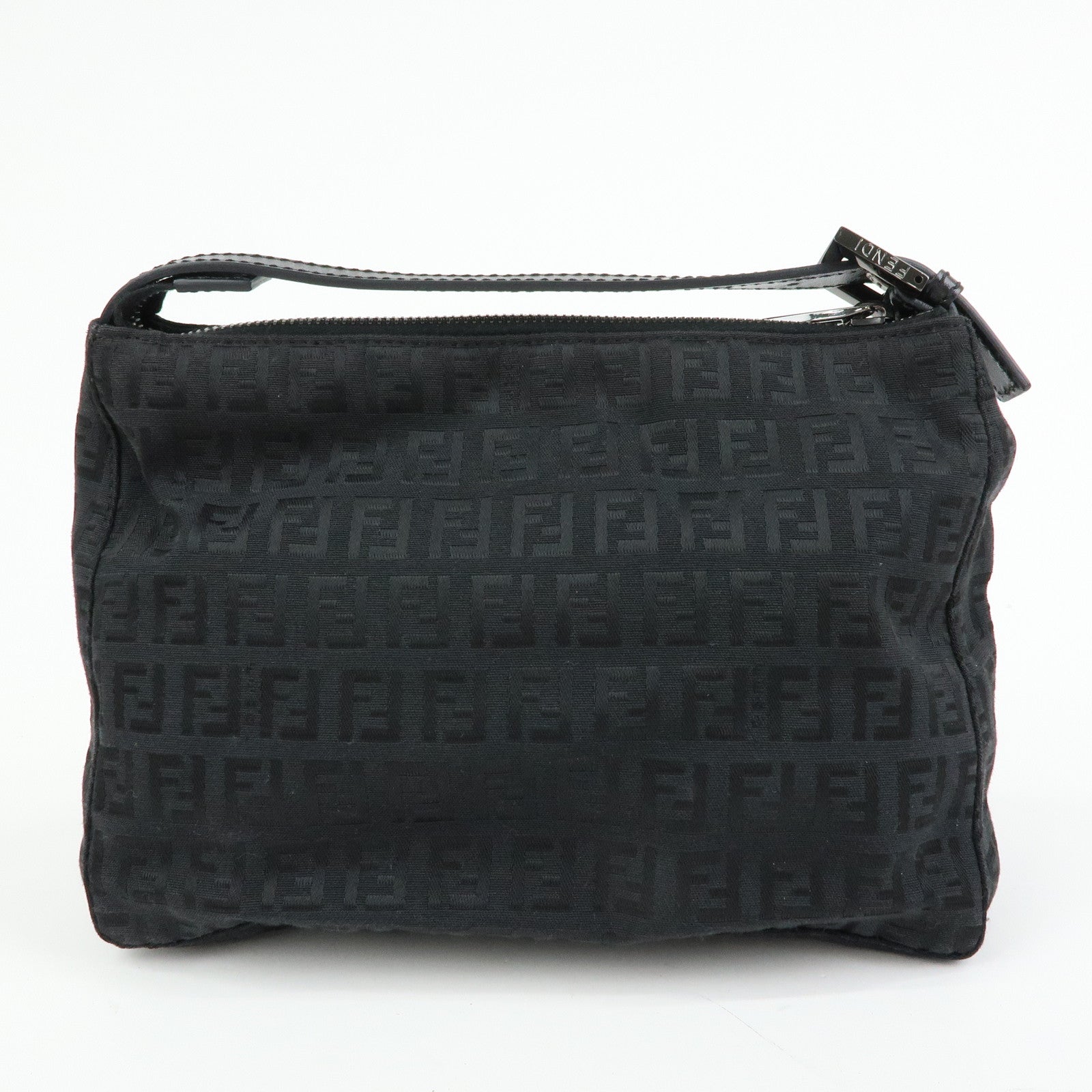 FENDI Zucchino Canvas Leather Hand Bag Pouch Black 8N0005