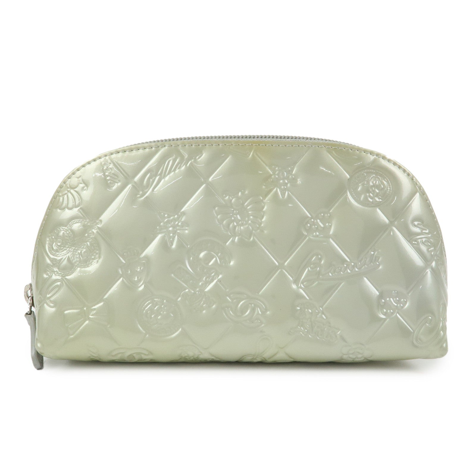CHANEL Icon Line Patent Leather Cosmetic Pouch Champaign Gold