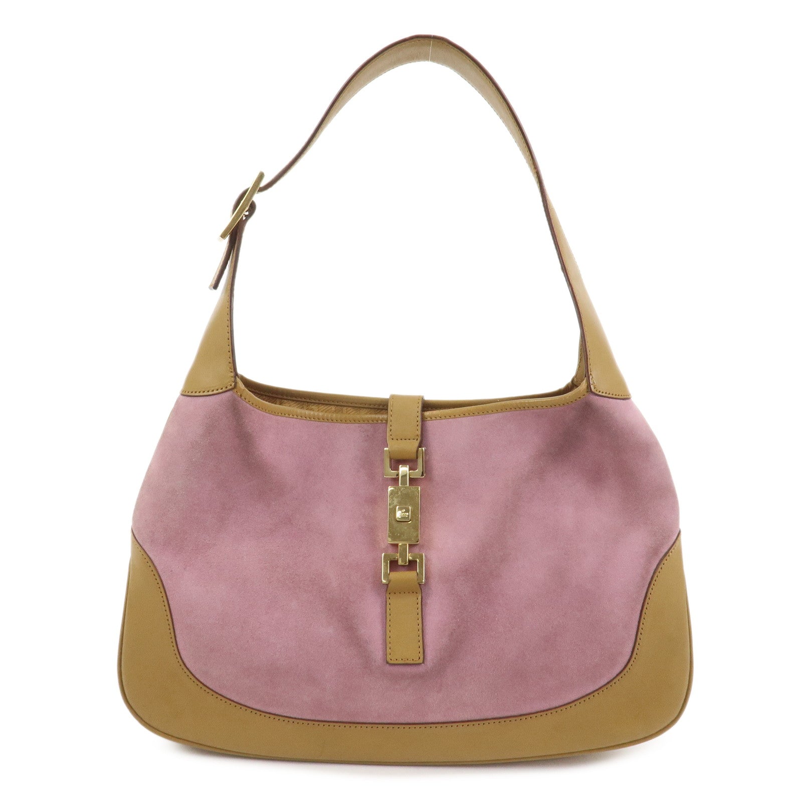 GUCCI Jackie Suede Shoulder Bag Hand Bag Pink Light Brown 001.3306