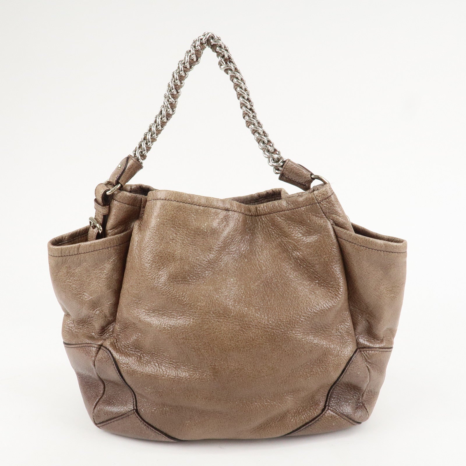 PRADA Logo Leather Shoulder Bag Hand Bag Brown Used