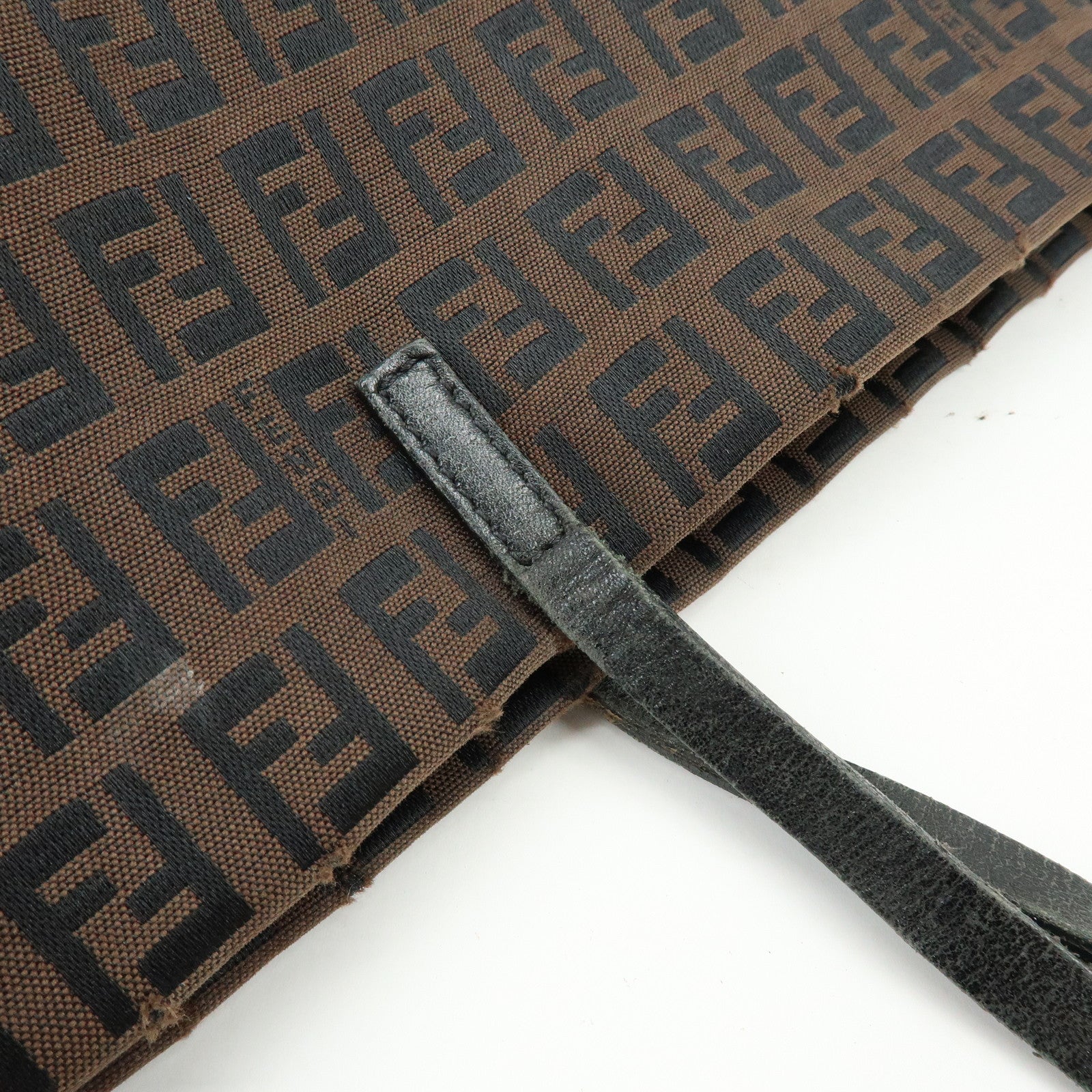 FENDI Zucchino Canvas Leather Tote Bag Shoulder Bag Brown 8BH025