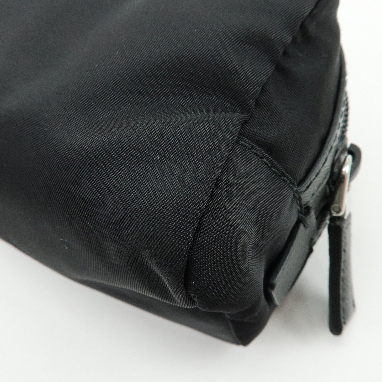 PRADA Triangle Logo Nylon Saffiano Leather Pouch Black