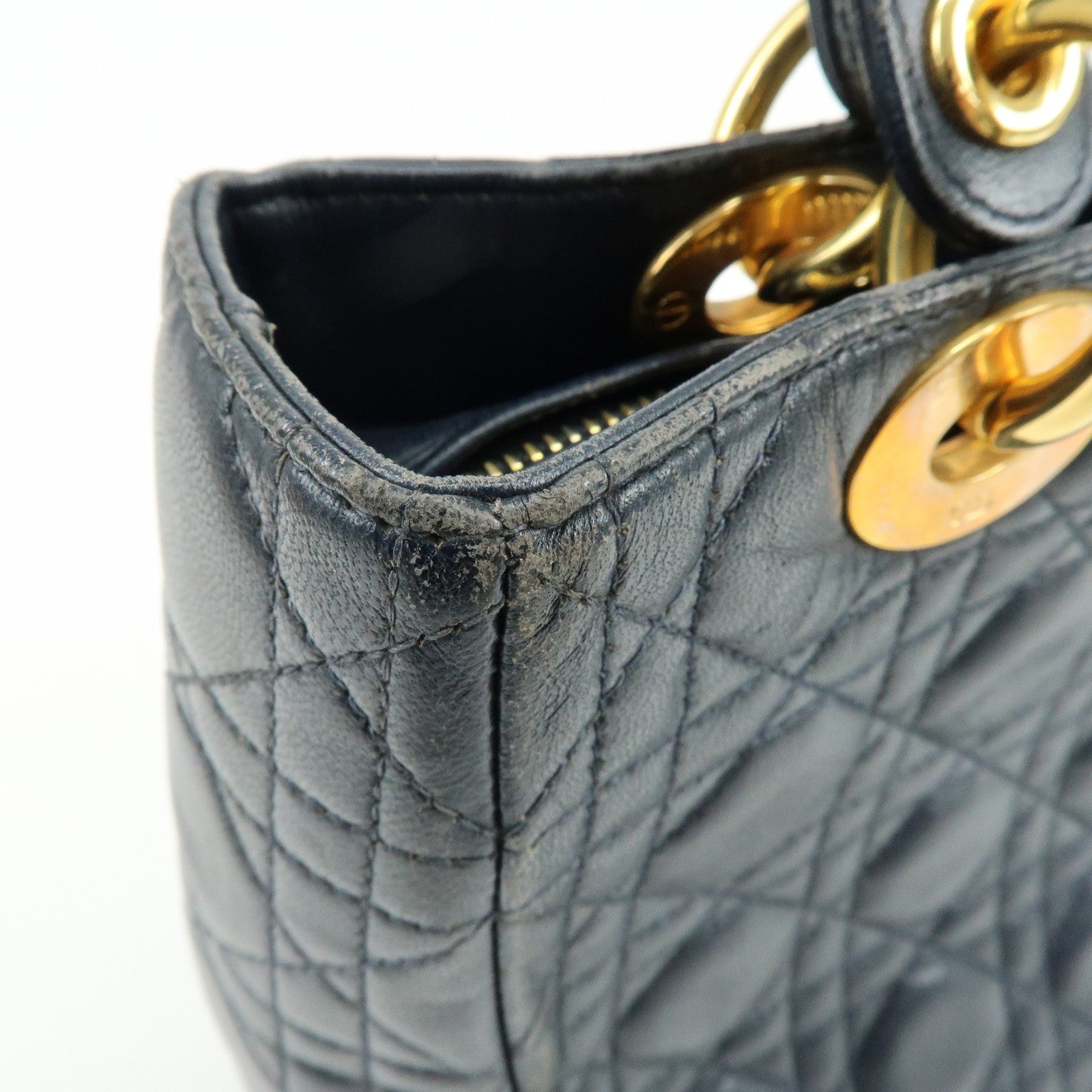 Christian Dior Lady Dior Cannage Leather Hand Bag Navy
