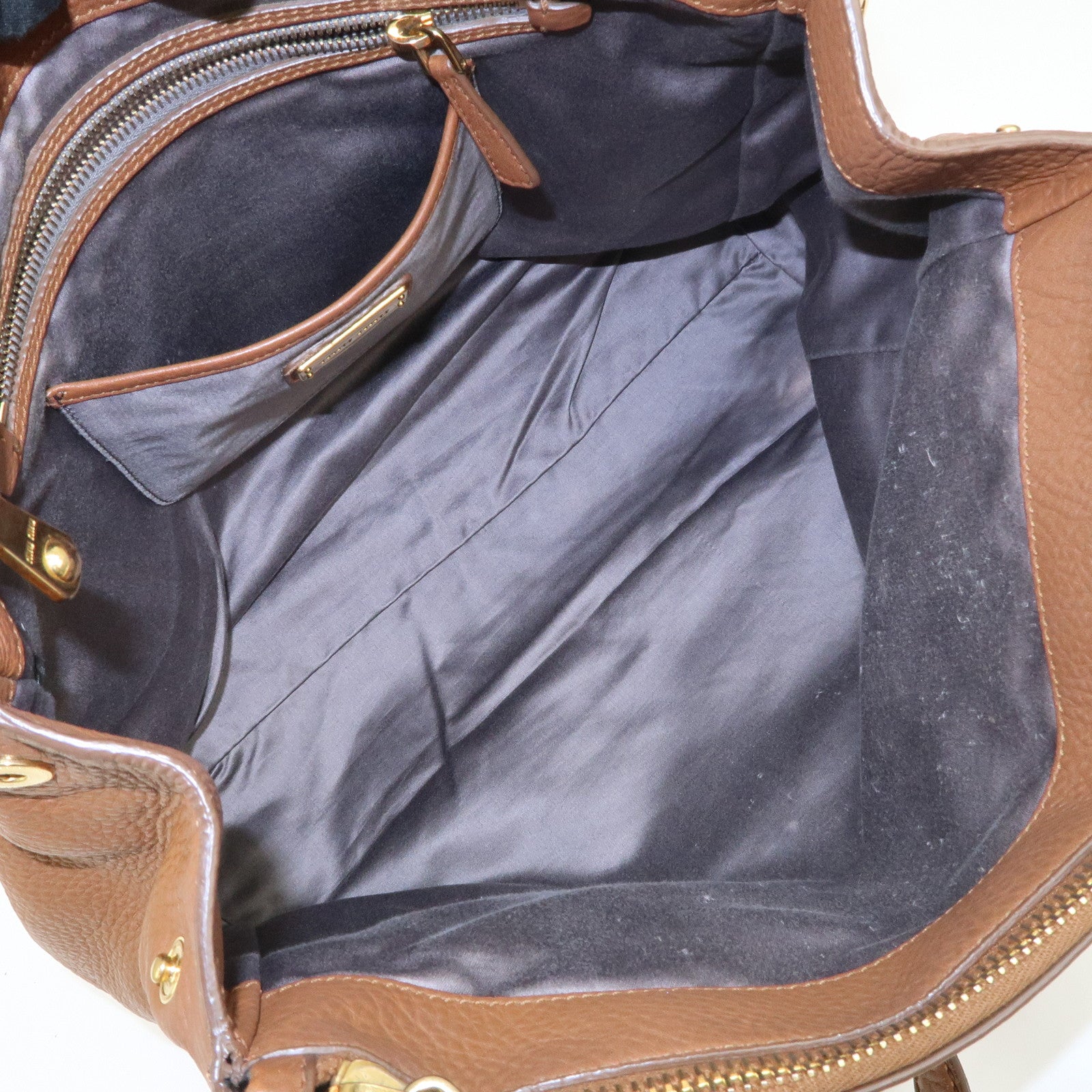 MIU MIU Logo Leather 2Way Bag Hand Bag Shoulder Bag Brown RN0761