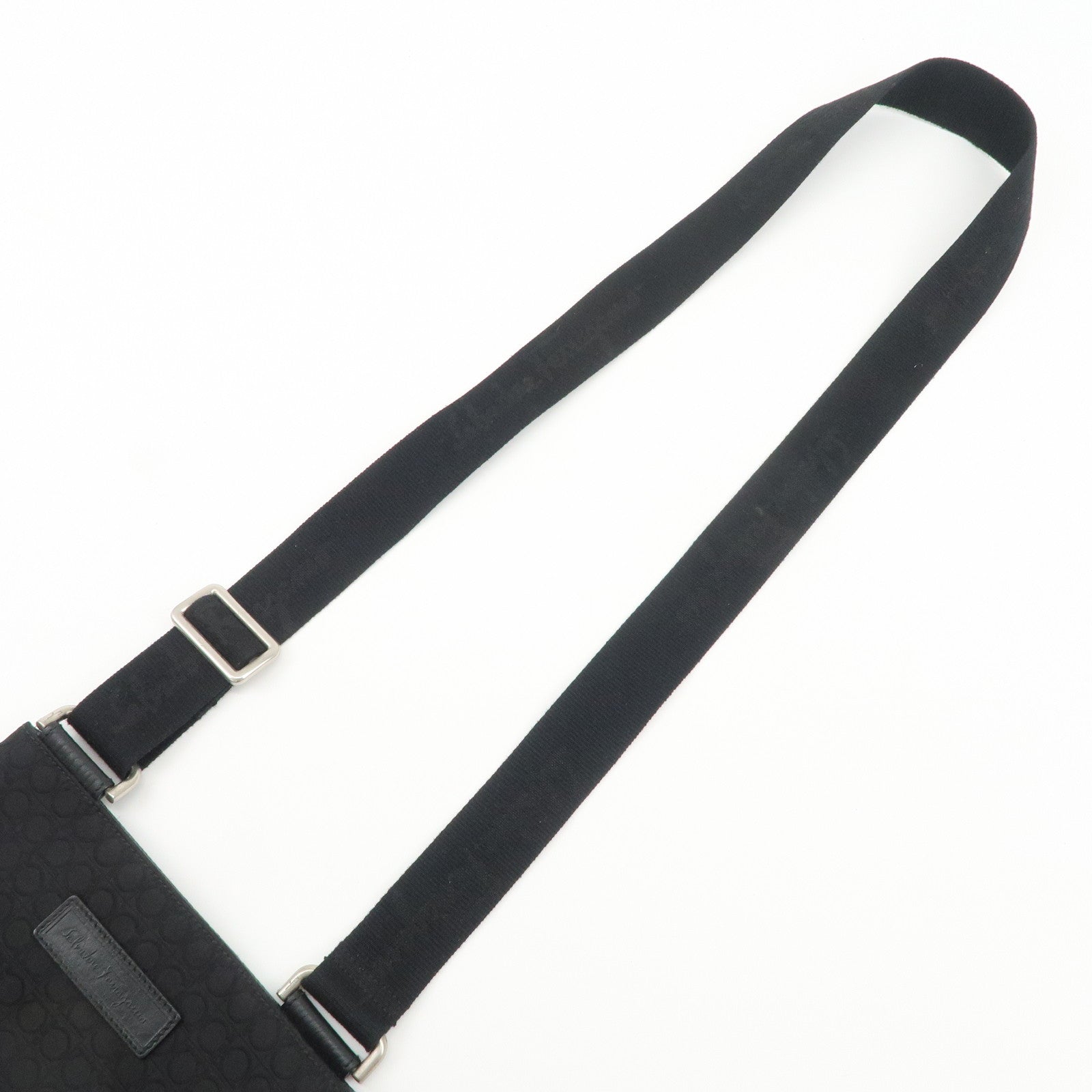 Ferragamo Gancini Canvas Shoulder Bag Black Silver HDW