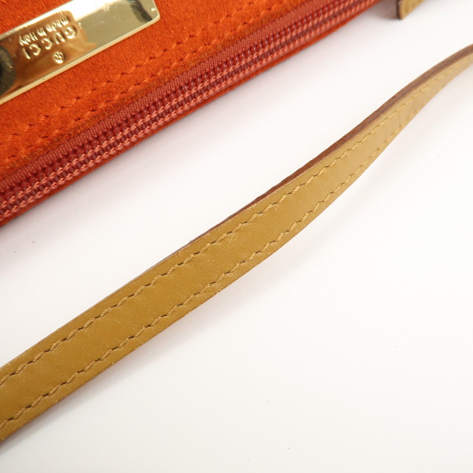 GUCCI Suede Leather Accessory Pouch Hand Bag Orange 039.1103