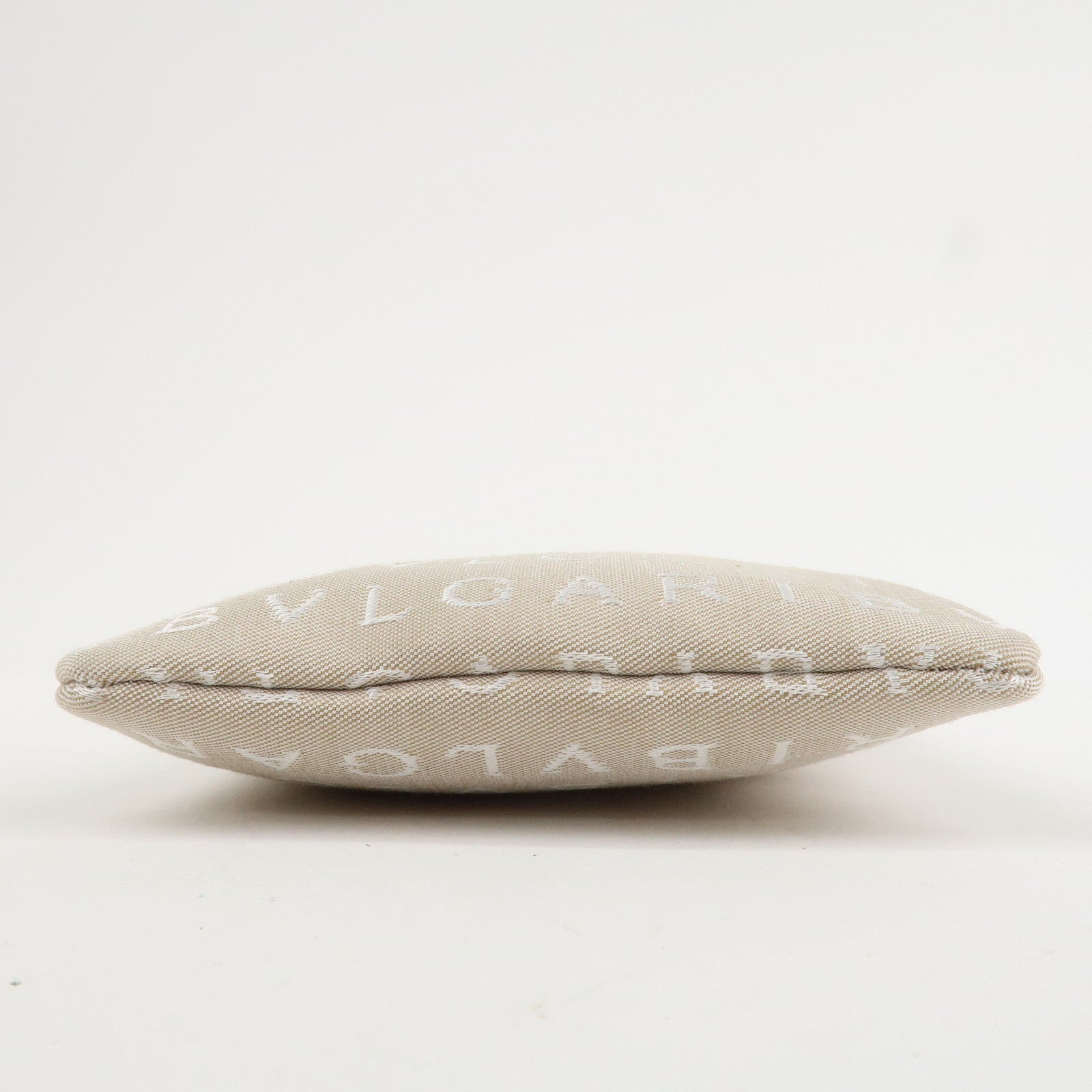 BVLGARI Logo Mania Leather Canvas Shoulder Bag Beige Brown