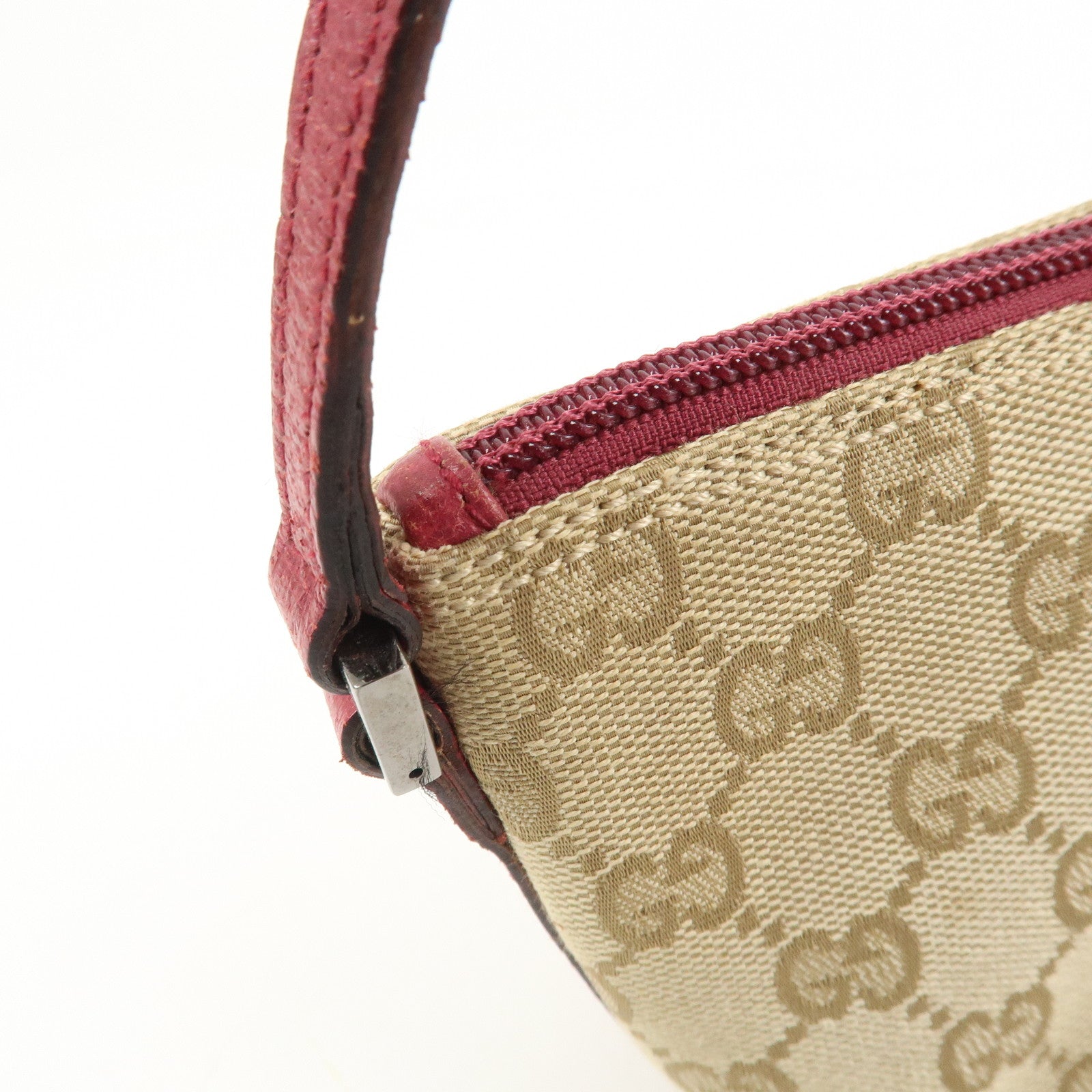 GUCCI Boat Bag GG Monogram Canvas Hand Bag Beige Bordeaux 07198