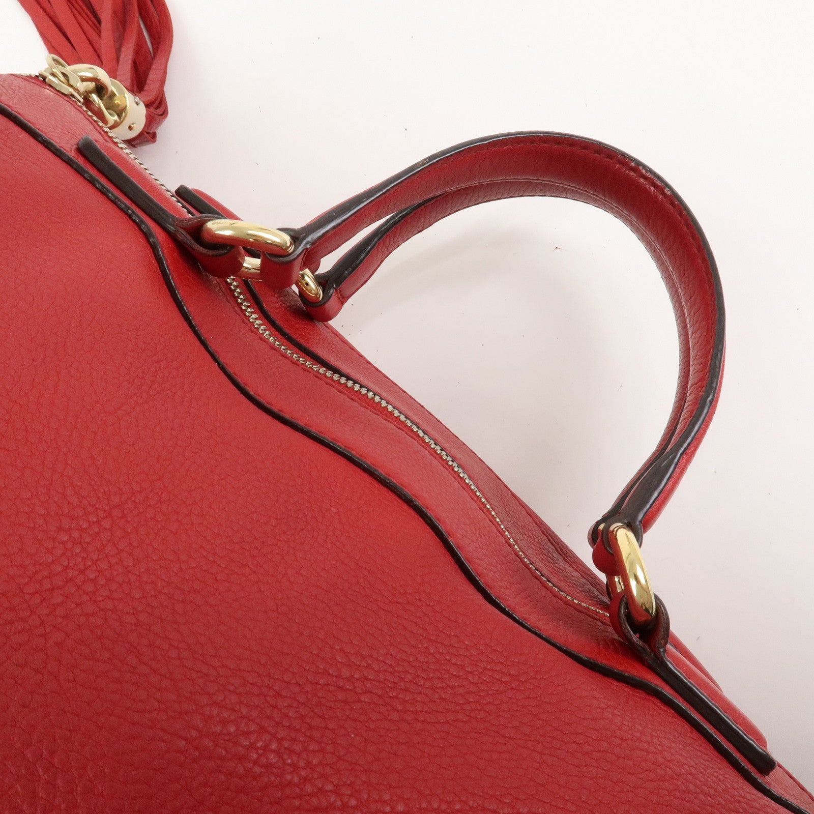 GUCCI SOHO Interlocking G Leather Boston Bag Hand Bag Red 282302